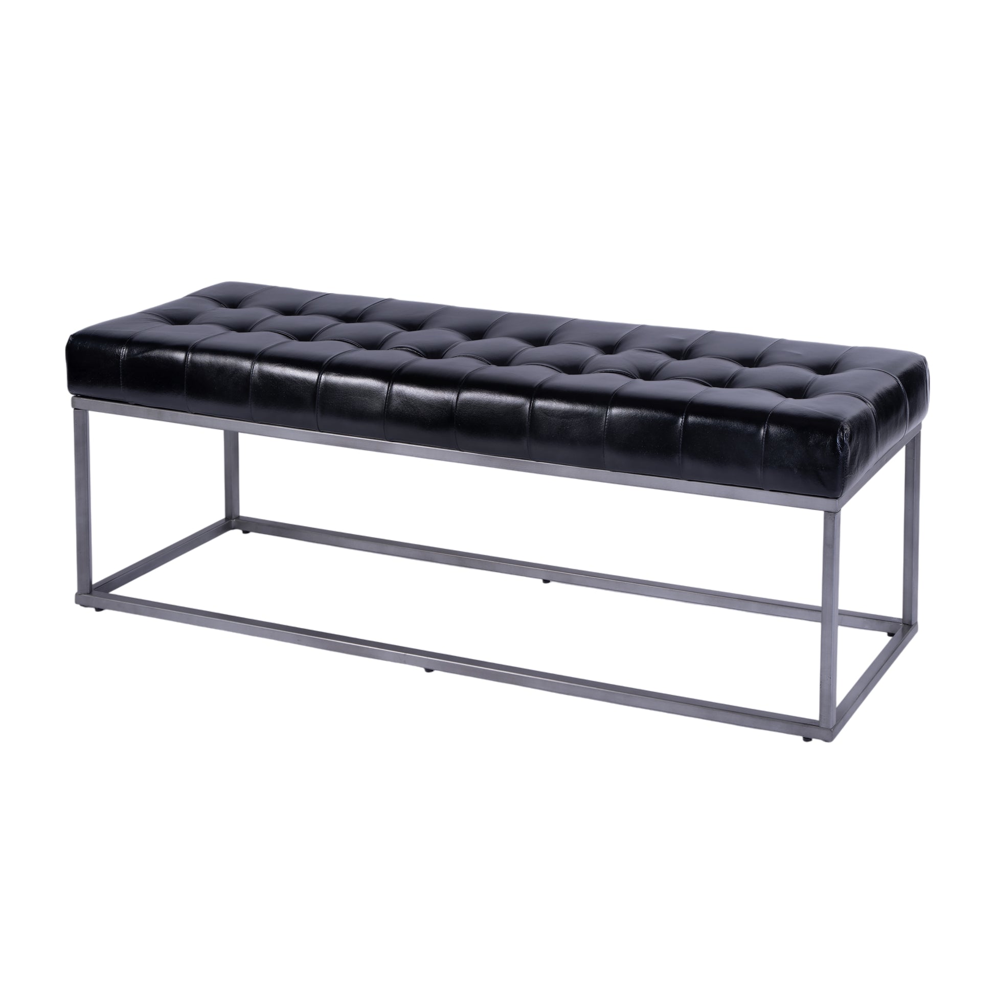 Butler Specialty Company Knox 54 in. W Rectangular Leather and Iron Accent Bench, Black