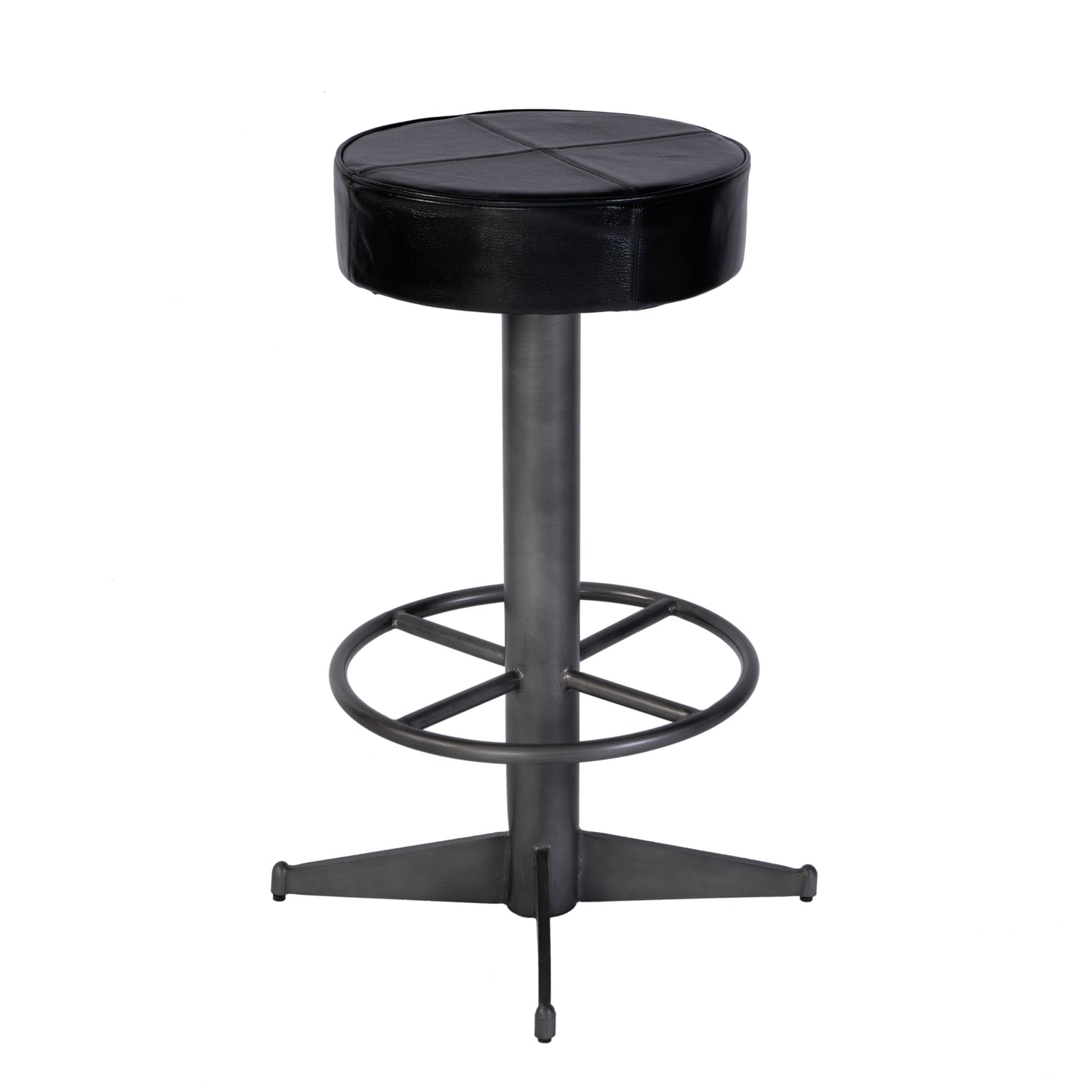 Butler Specialty Company Malcolm 30 in. Seat Height Leather and Iron Bar Stool with Footrest, Black