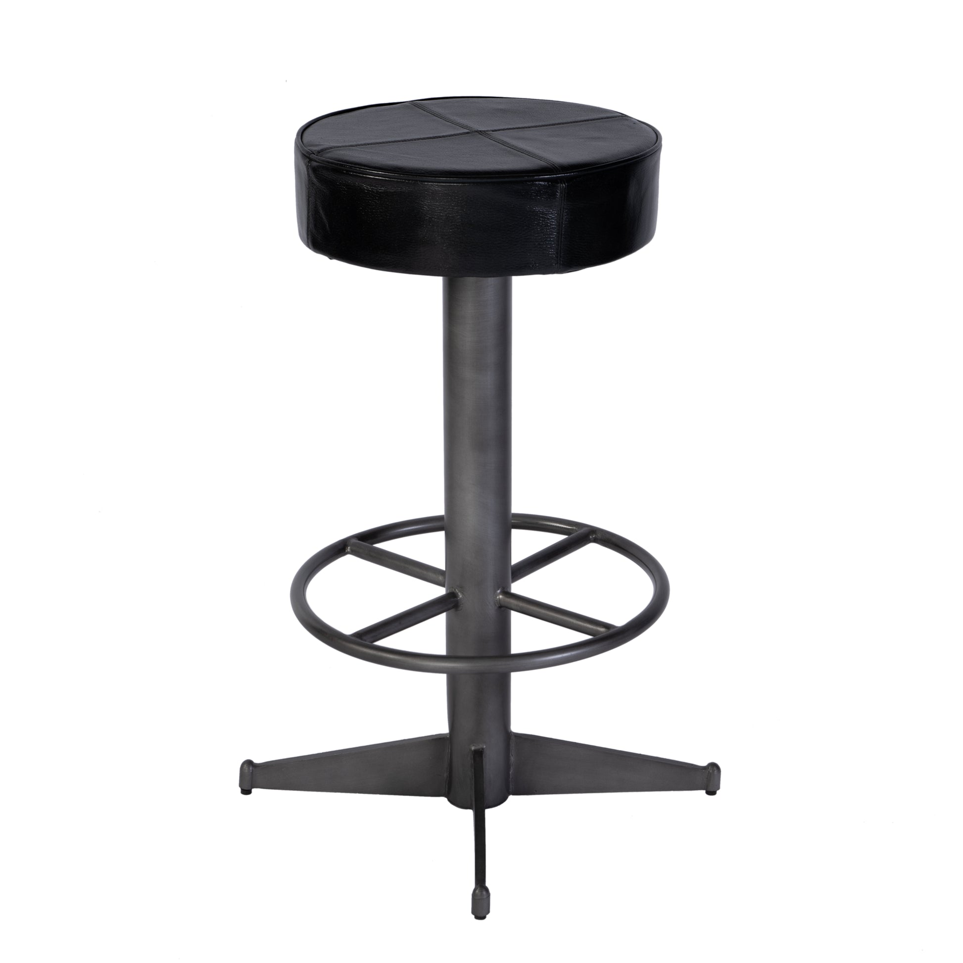 Butler Specialty Company Malcolm 30 in. Seat Height Leather and Iron Bar Stool with Footrest, Black