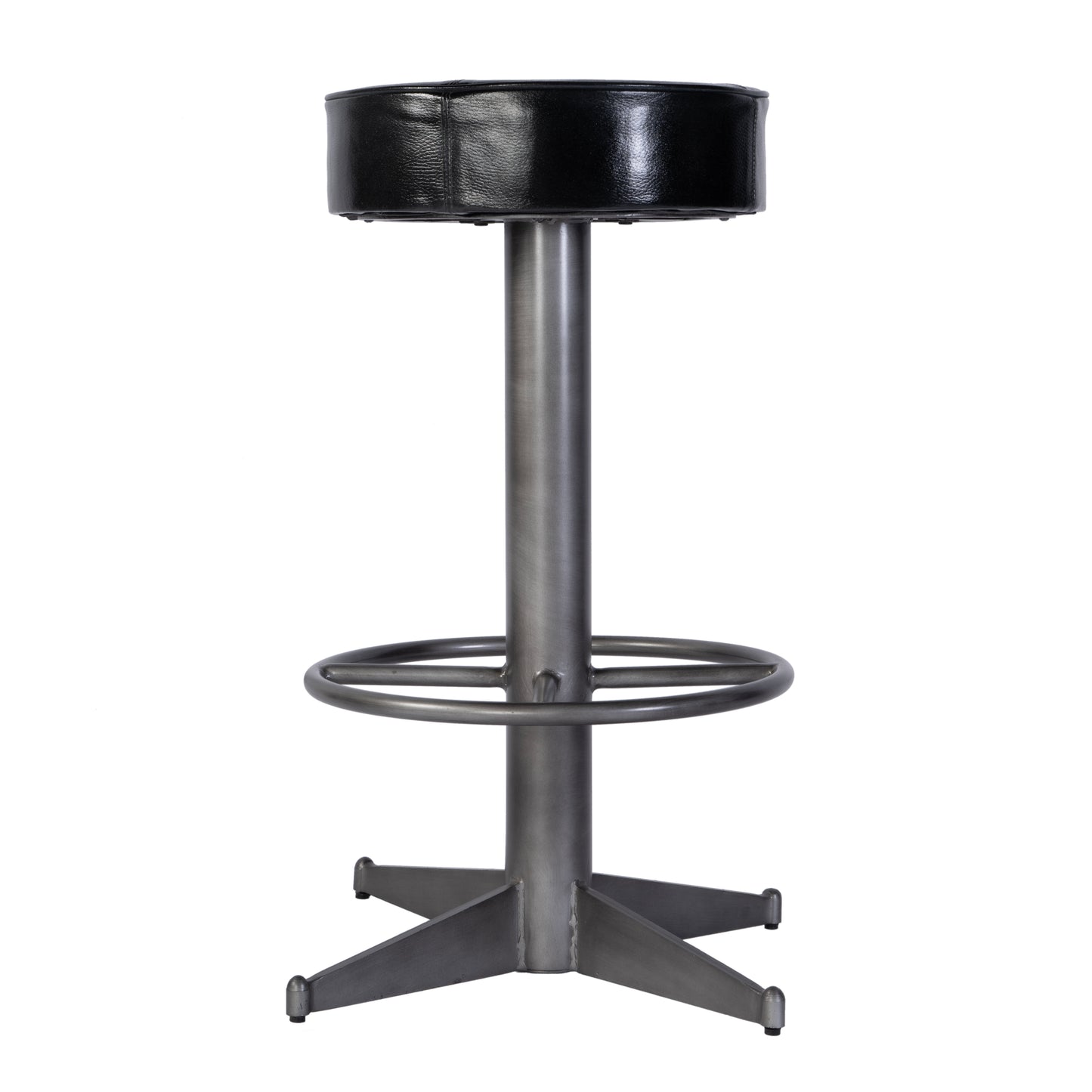 Butler Specialty Company Malcolm 30 in. Seat Height Leather and Iron Bar Stool with Footrest, Black