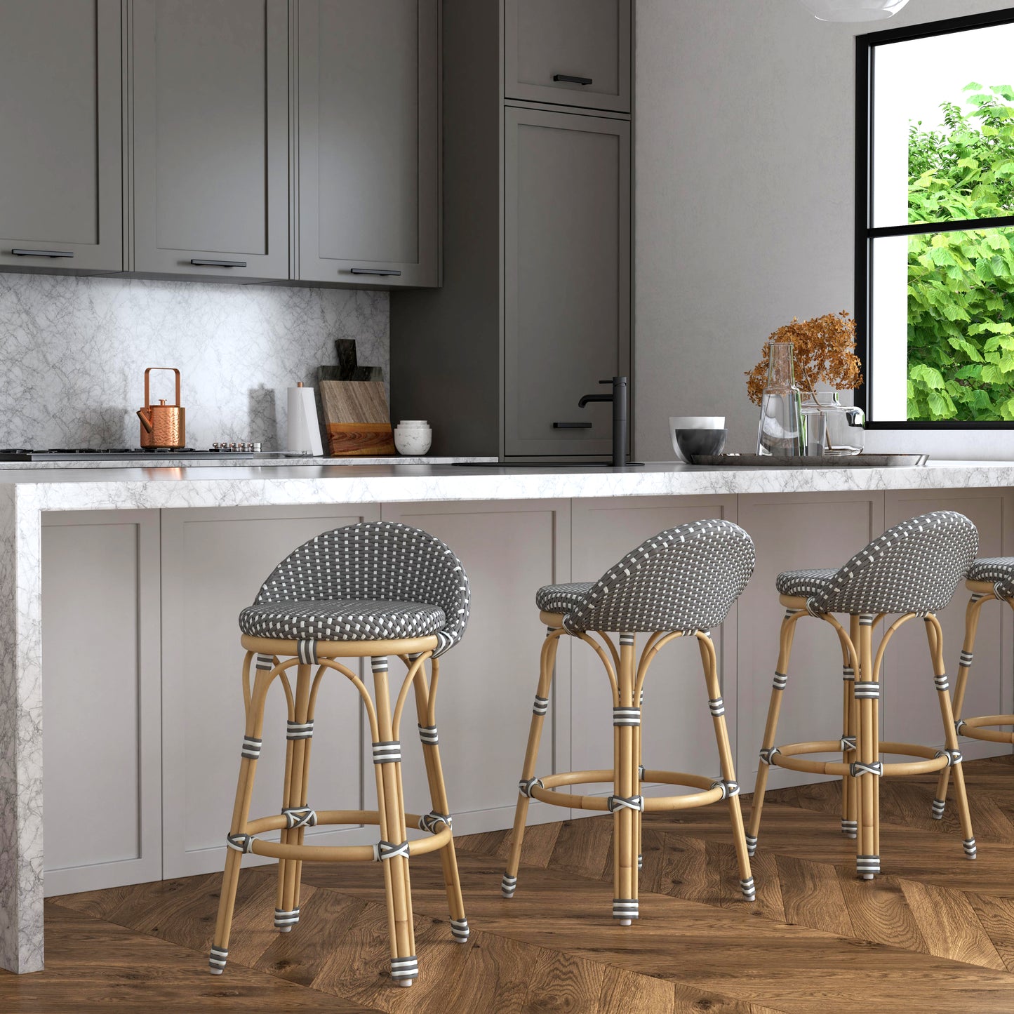 Butler Specialty Company Inez 24 in. Seat Height Rattan Low Back Counter Stool, Gray