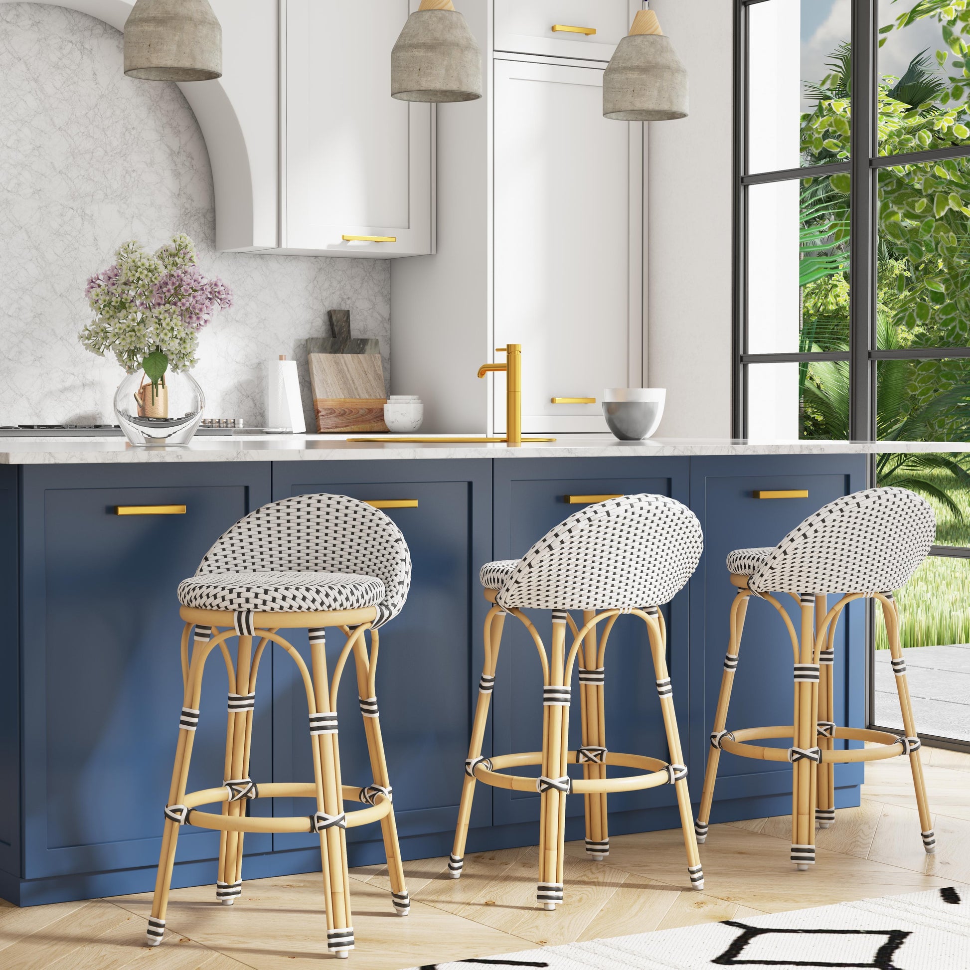 Butler Specialty Company Inez 24 in. Seat Height Rattan Low Back Counter Stool, Black