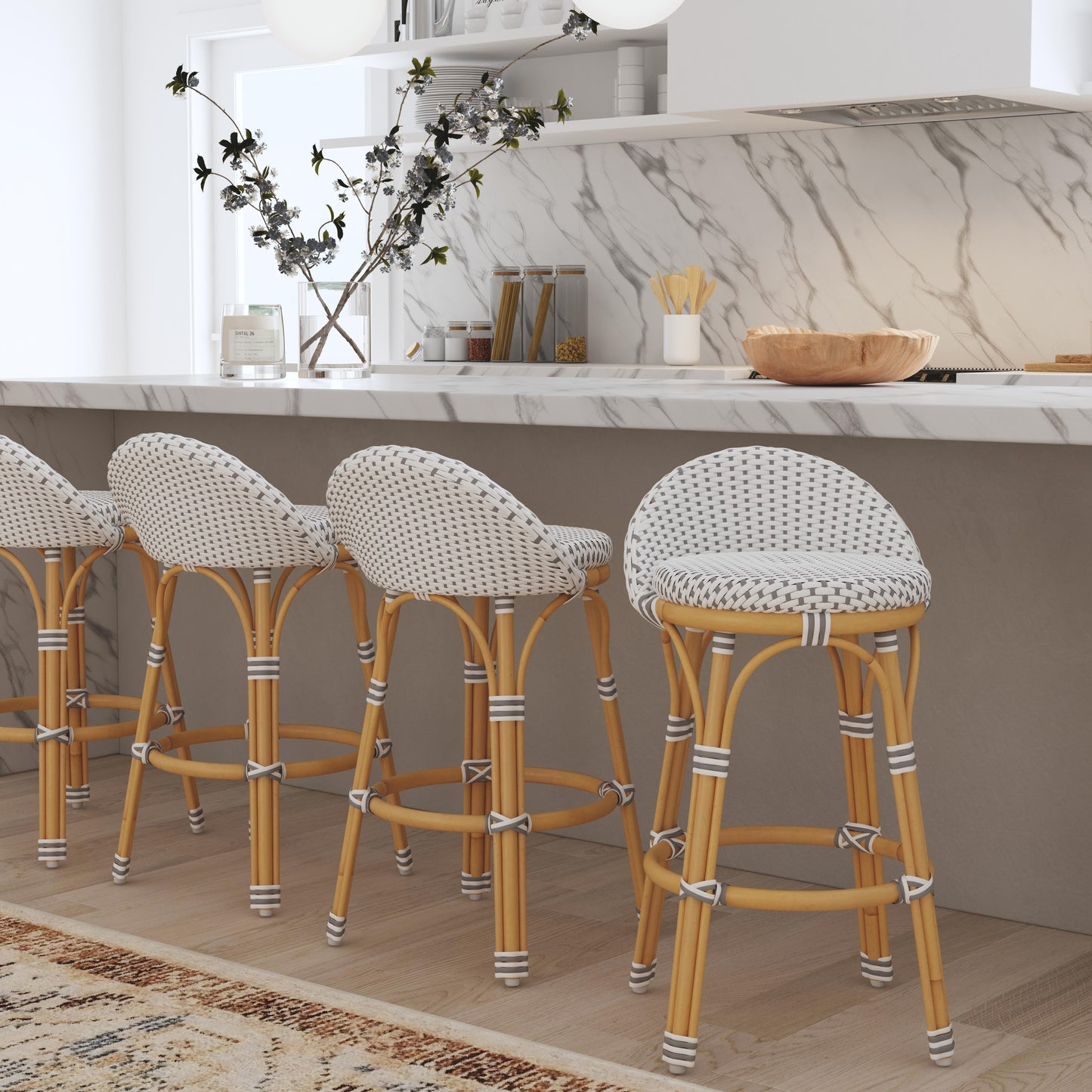 Butler Specialty Company Inez 24 in. Seat Height Rattan Low Back Counter Stool, Gray