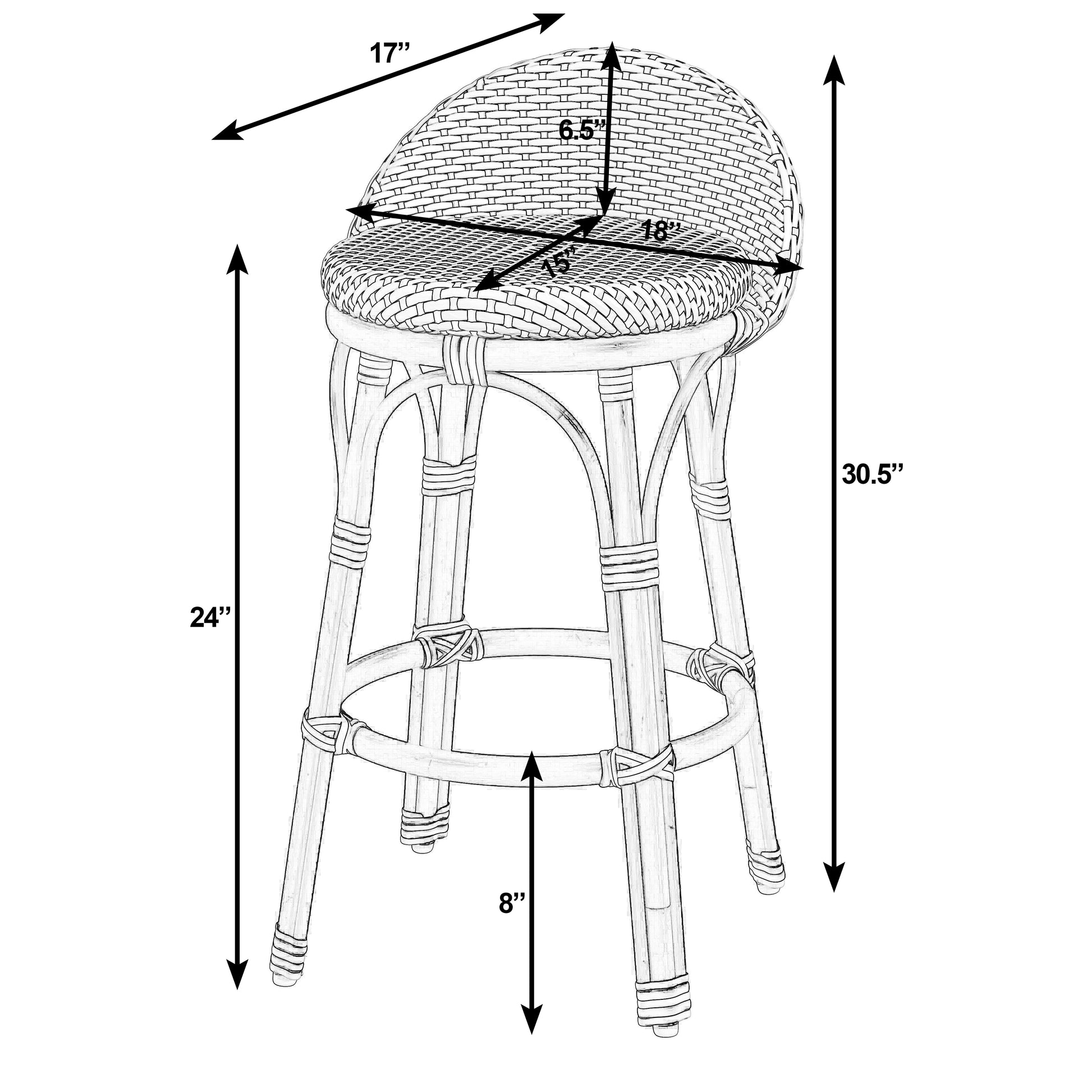 Butler Specialty Company Inez 24 in. Seat Height Rattan Low Back Counter Stool, Gray