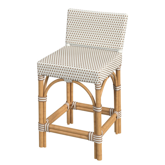 Butler Specialty Company Amalfi 24.5 in. Seat Height Outdoor Counter Stool with Back, Beige and White