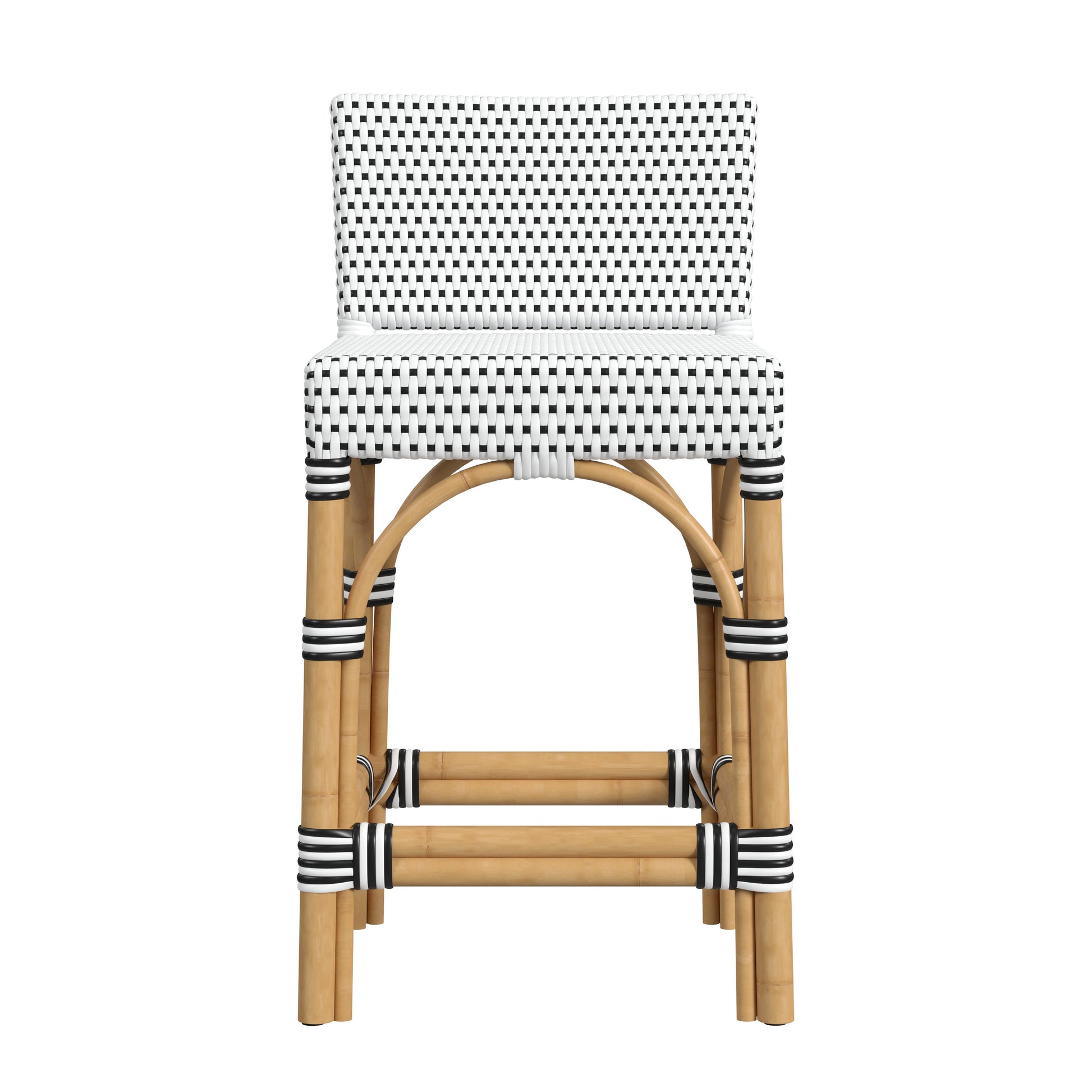 Butler Specialty Company Amalfi 24.5 in. Seat Height Outdoor Counter Stool with Back, Black and White