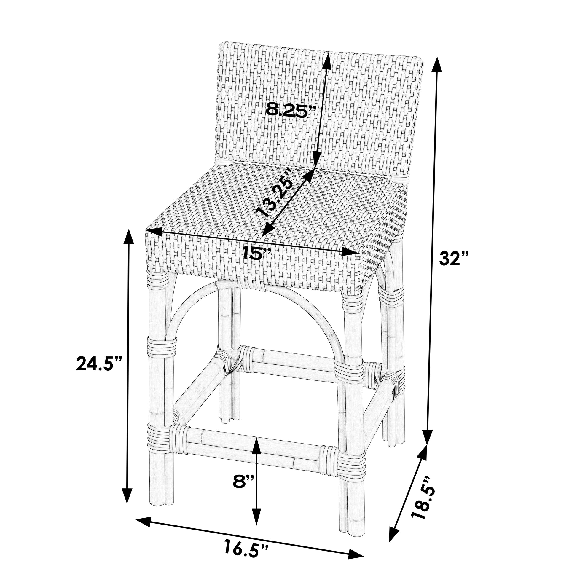 Butler Specialty Company Amalfi 24.5 in. Seat Height Outdoor Counter Stool with Back, Black and White