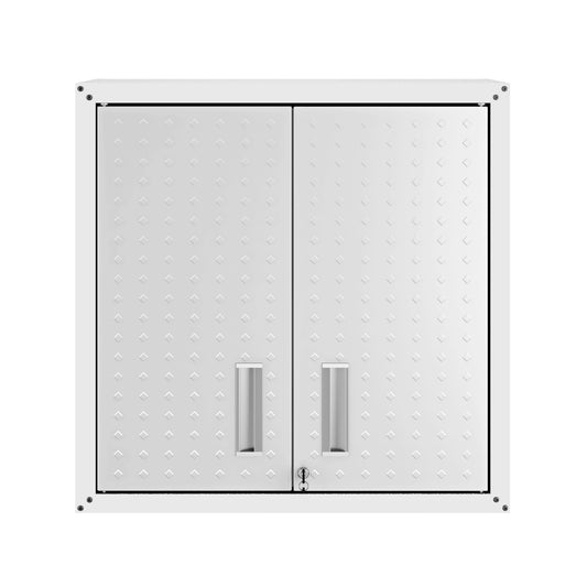 Manhattan Comfort Fortress 30" Floating Textured Metal Garage Cabinet with Adjustable Shelves in White 5GMC-WH