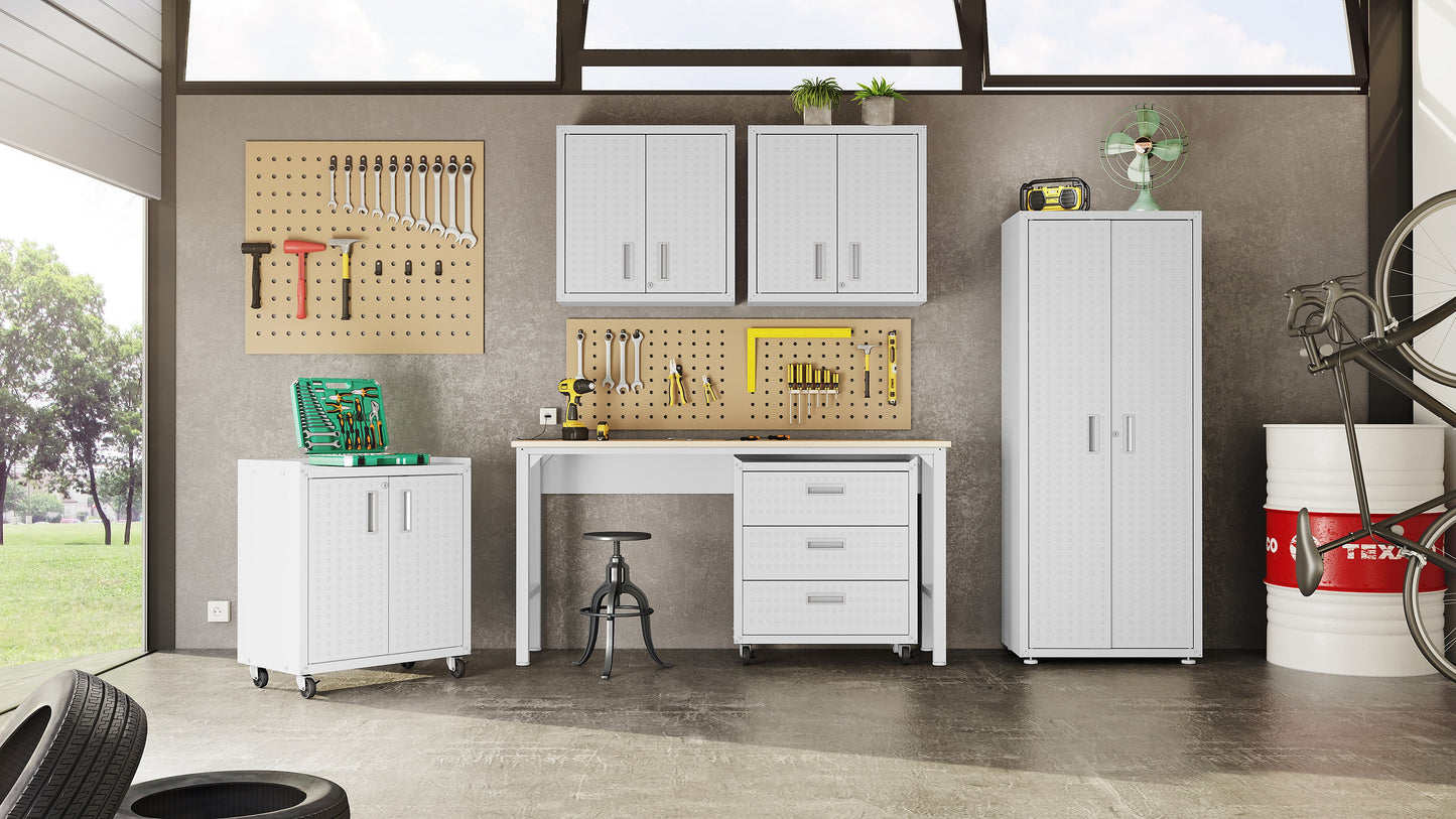 Manhattan Comfort Fortress 30" Floating Textured Metal Garage Cabinet with Adjustable Shelves in White 5GMC-WH