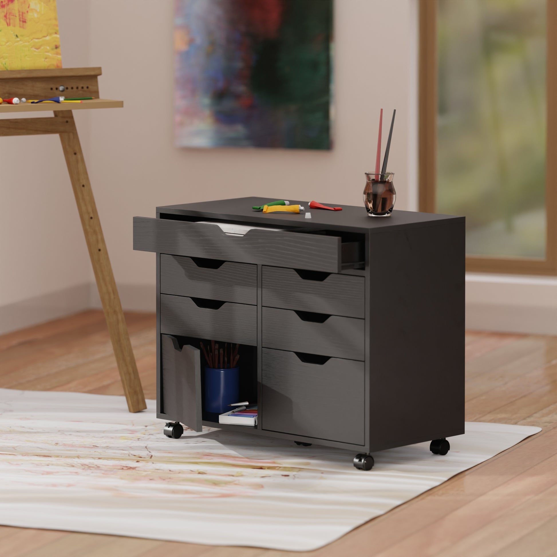Halifax 5-Drawer Multi-Storage Mobile Cabinet, Black