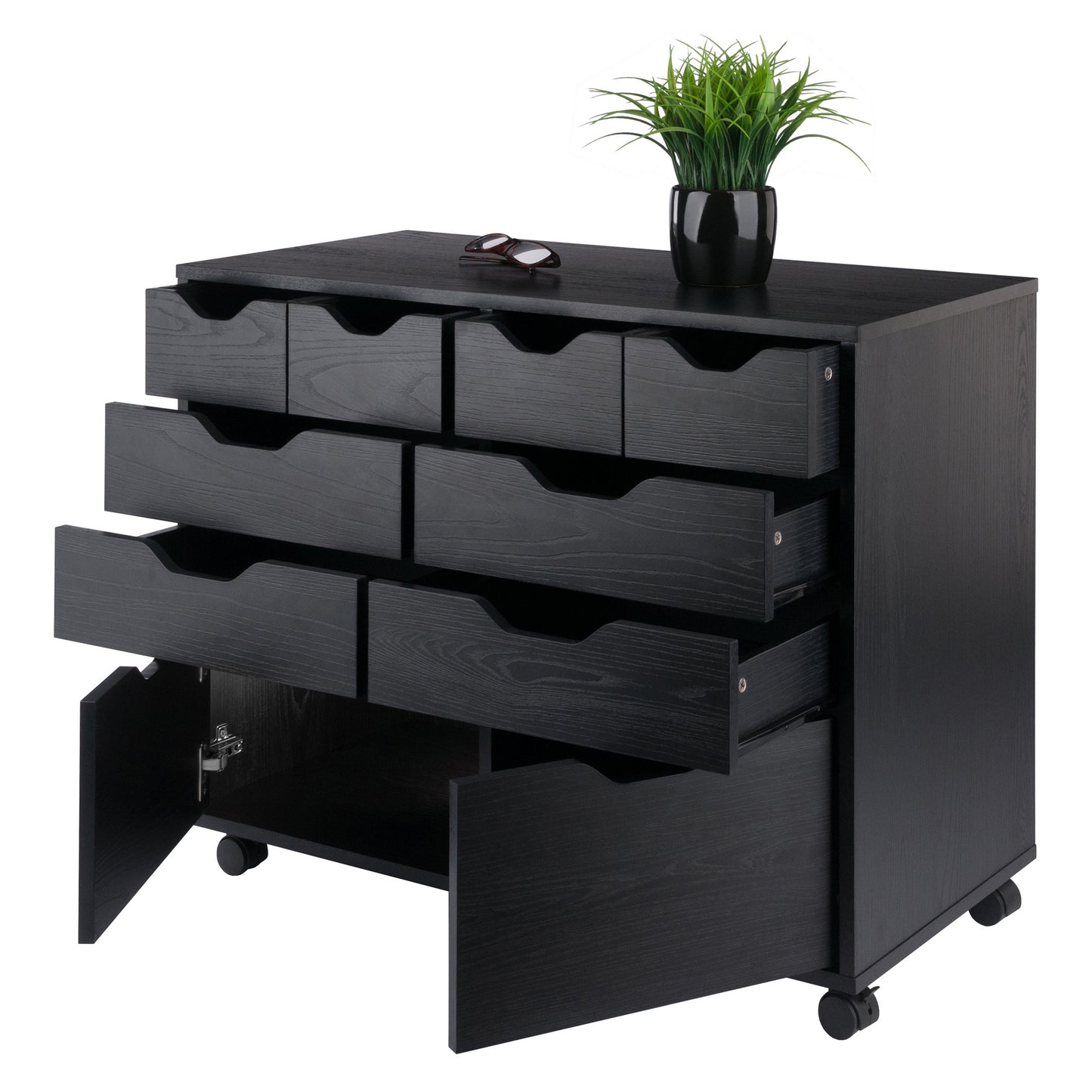 Halifax Bins & Drawers Multi-Storage Wide Mobile Cabinet,. Black