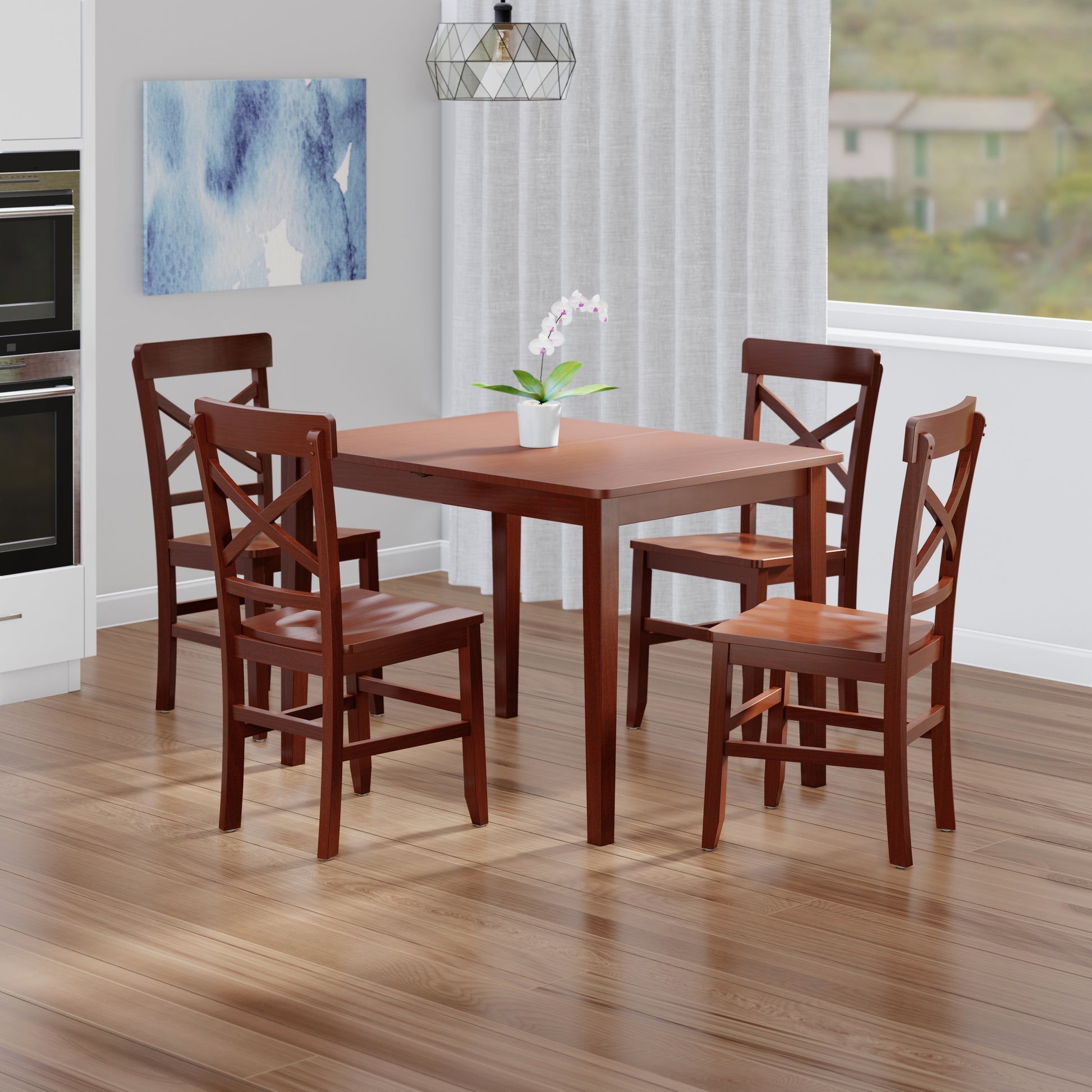 Darren 5-pc Set Dining Table w/X-Back Chairs, Walnut