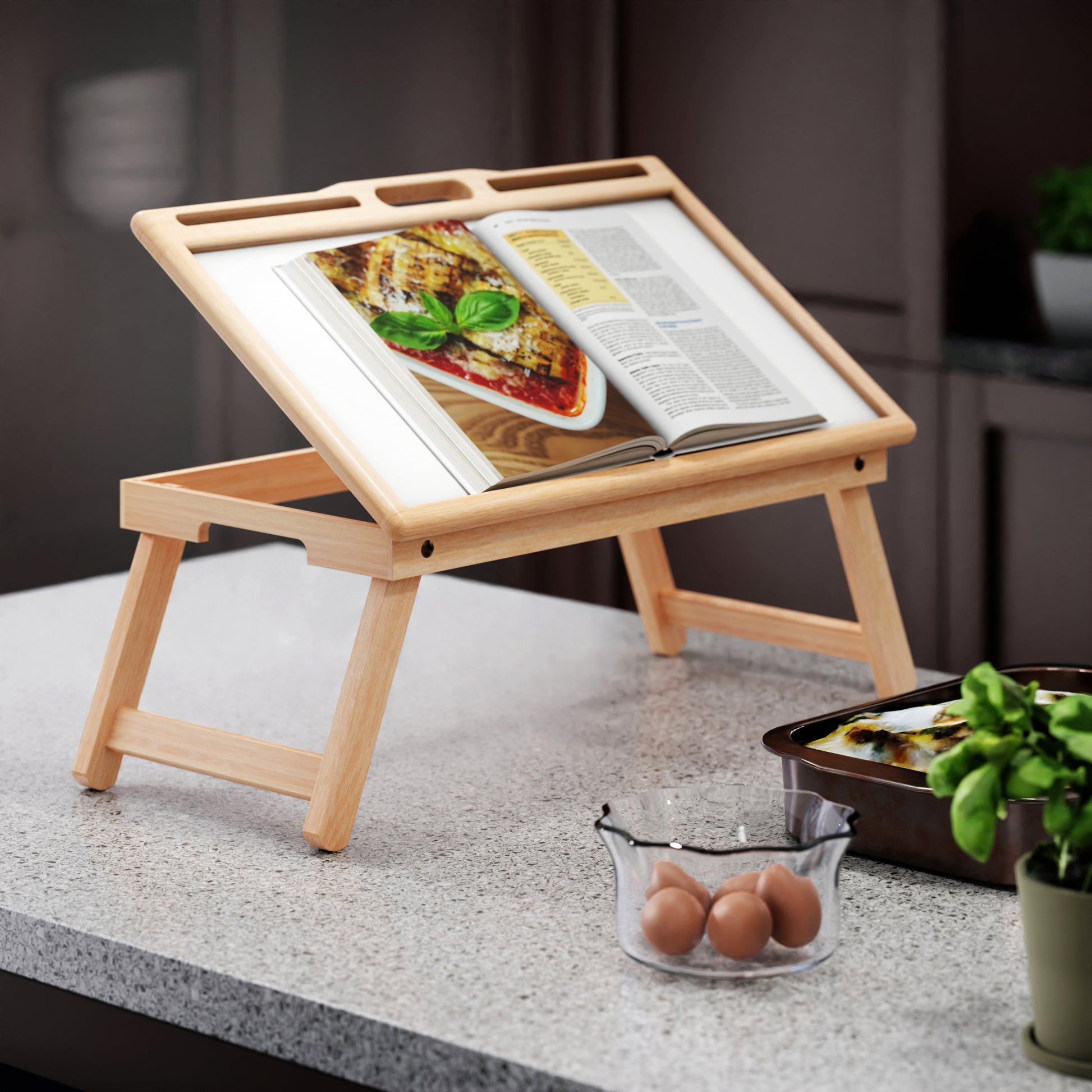 Arlo Breakfast Tray with Flip Top, Natural and White