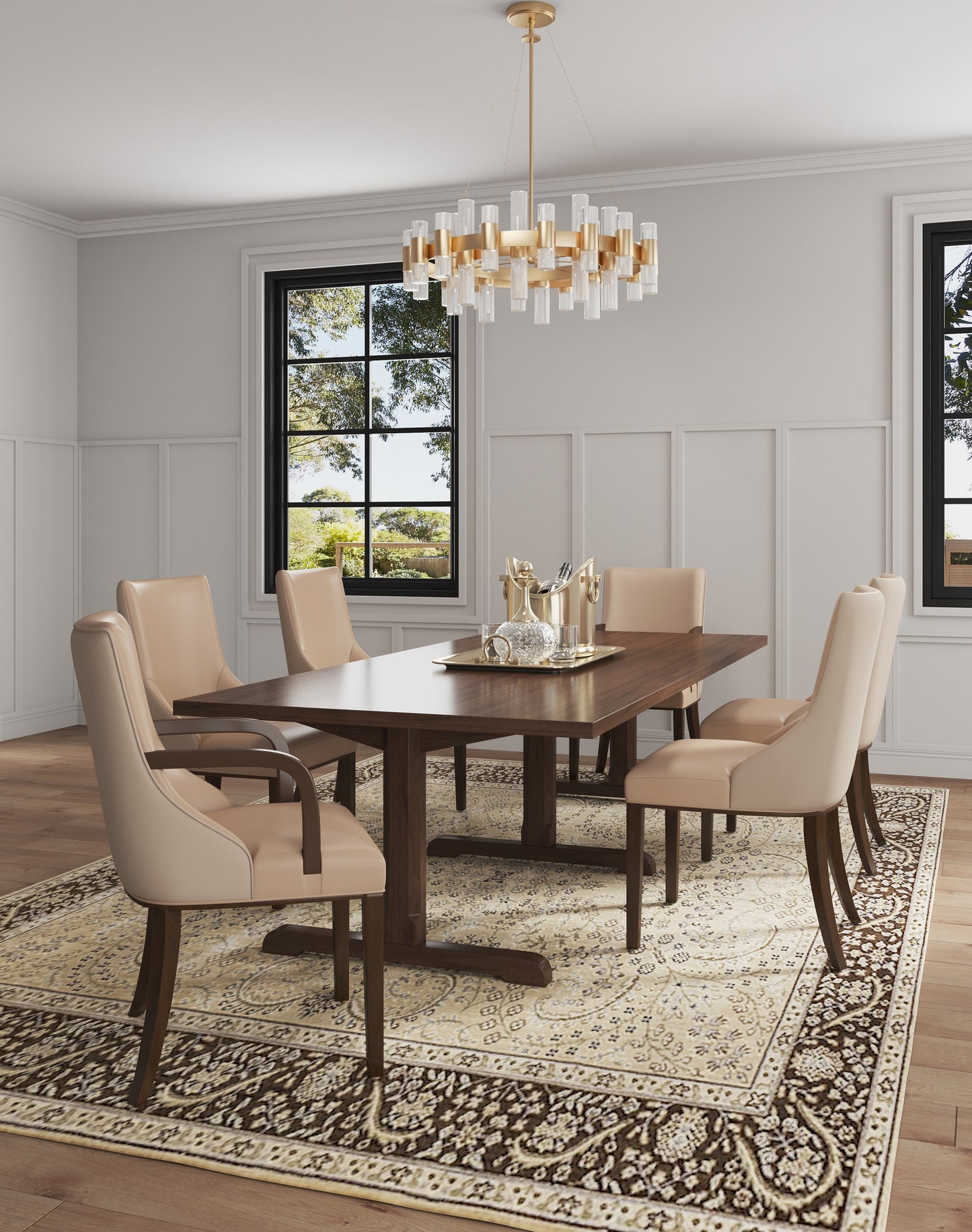 Manhattan Comfort Shubert 6-Piece Modern Faux Leather and Velvet Dining Chair Set in Tan 6-DC055AR-TN