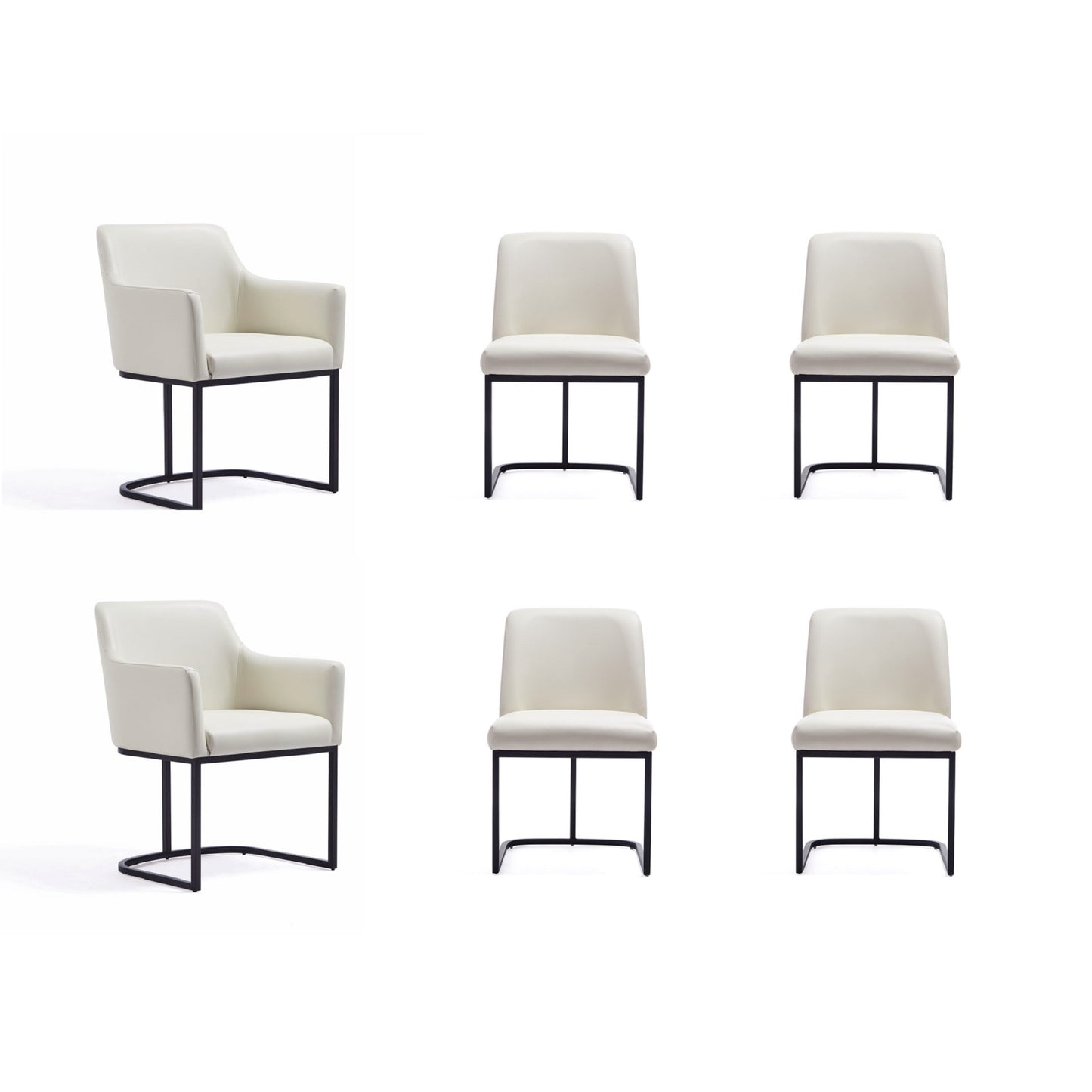 Manhattan Comfort Modern Serena 6 Piece Dining Set Upholstered in Leatherette with Steel Legs in Cream 6-DC056-CR
