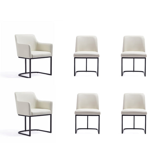 Manhattan Comfort Modern Serena 6 Piece Dining Set Upholstered in Leatherette with Steel Legs in Cream 6-DC056-CR