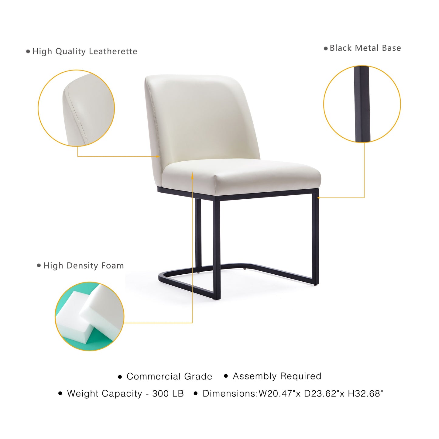 Manhattan Comfort Modern Serena 6 Piece Dining Set Upholstered in Leatherette with Steel Legs in Cream 6-DC056-CR