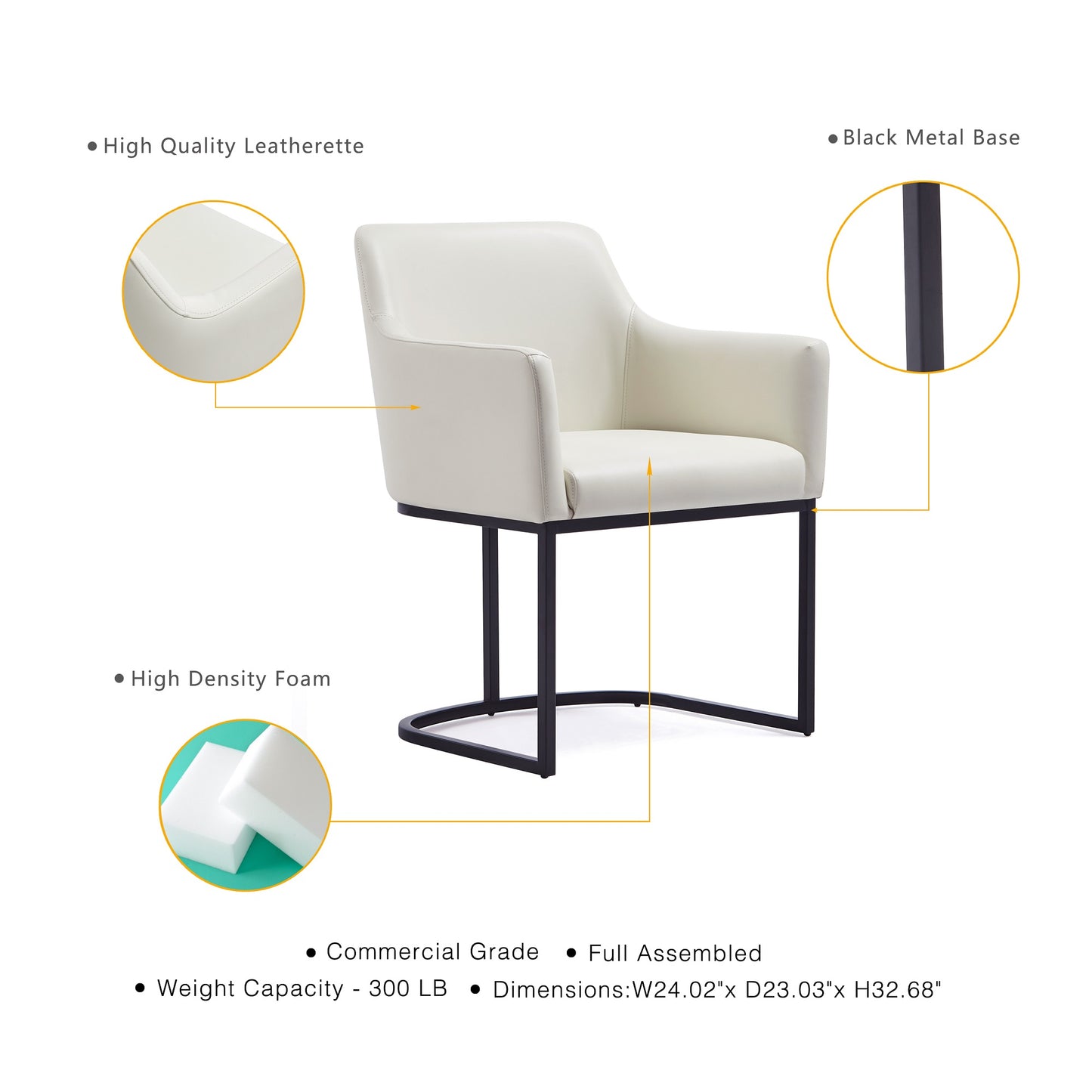 Manhattan Comfort Modern Serena 6 Piece Dining Set Upholstered in Leatherette with Steel Legs in Cream 6-DC056-CR