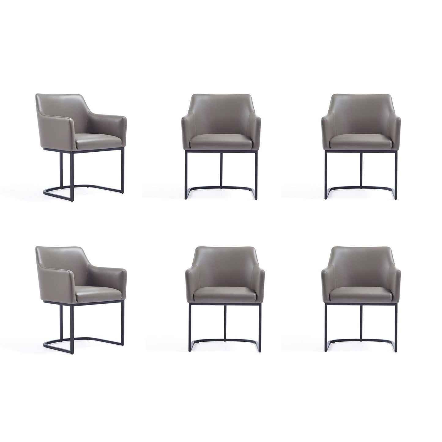 Manhattan Comfort Modern Serena 6 Piece Dining Set Upholstered in Leatherette with Steel Legs in Grey 6-DC056-GY
