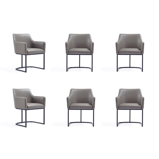 Manhattan Comfort Modern Serena 6 Piece Dining Set Upholstered in Leatherette with Steel Legs in Grey 6-DC056-GY