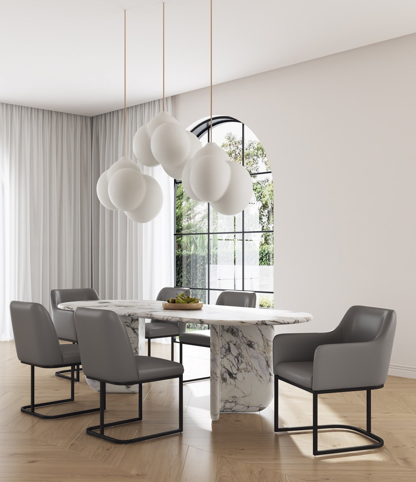 Manhattan Comfort Modern Serena 6 Piece Dining Set Upholstered in Leatherette with Steel Legs in Grey 6-DC056-GY