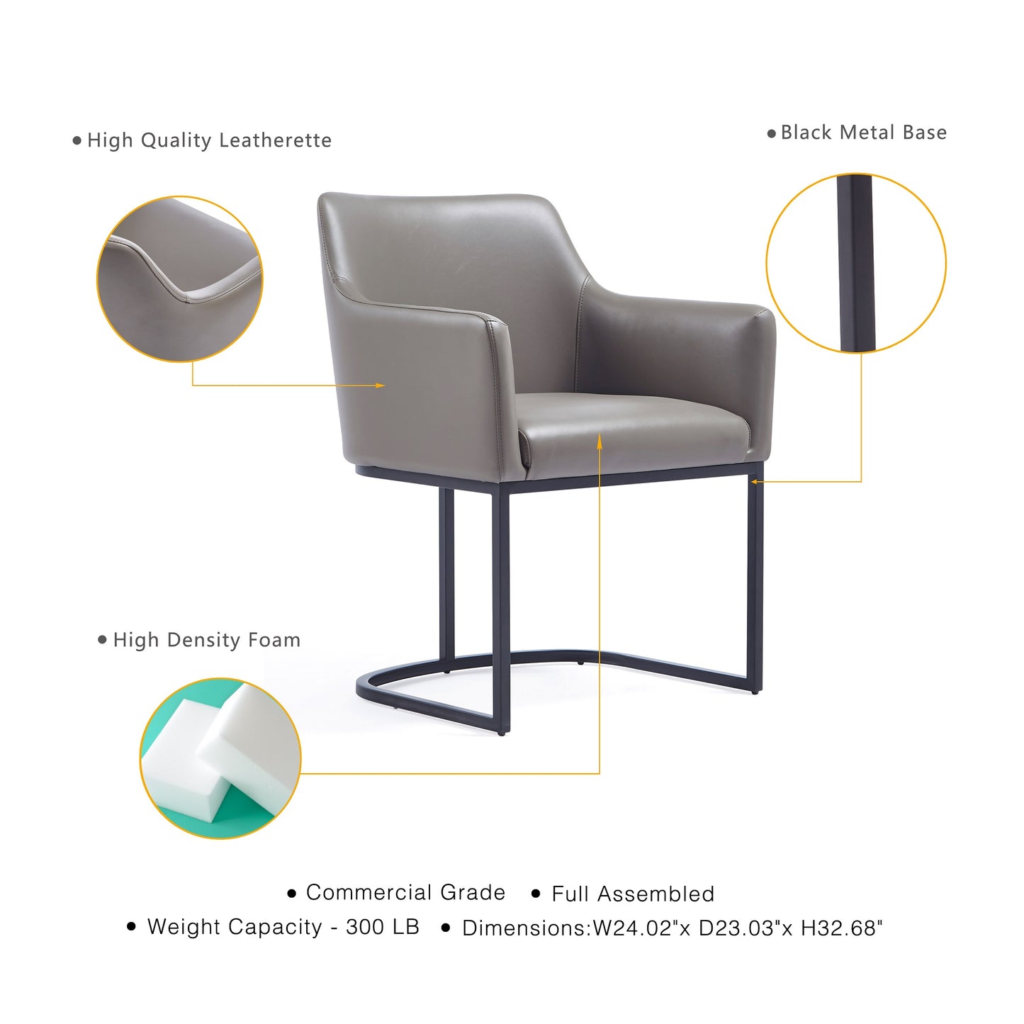 Manhattan Comfort Modern Serena 6 Piece Dining Set Upholstered in Leatherette with Steel Legs in Grey 6-DC056-GY