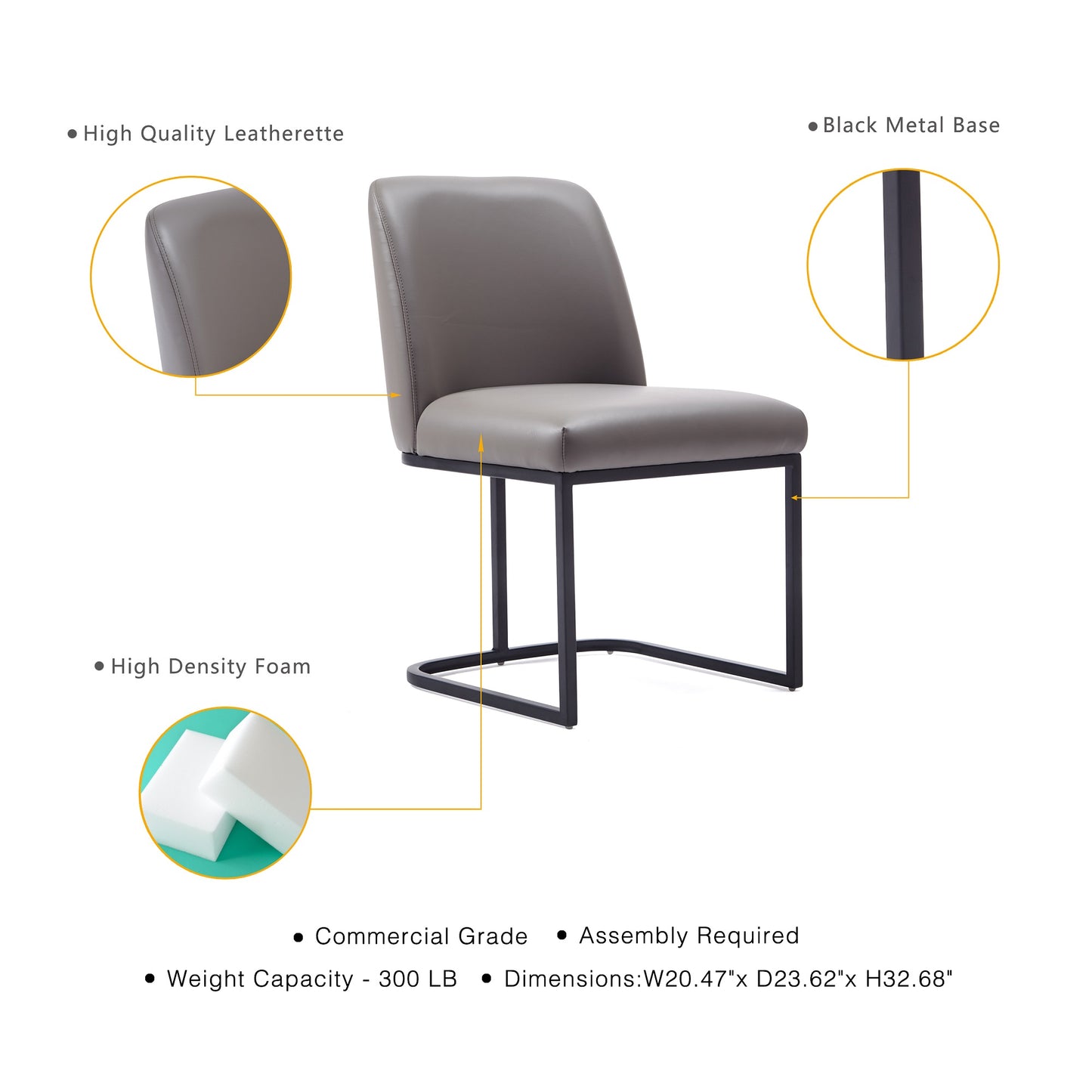 Manhattan Comfort Modern Serena 6 Piece Dining Set Upholstered in Leatherette with Steel Legs in Grey 6-DC056-GY