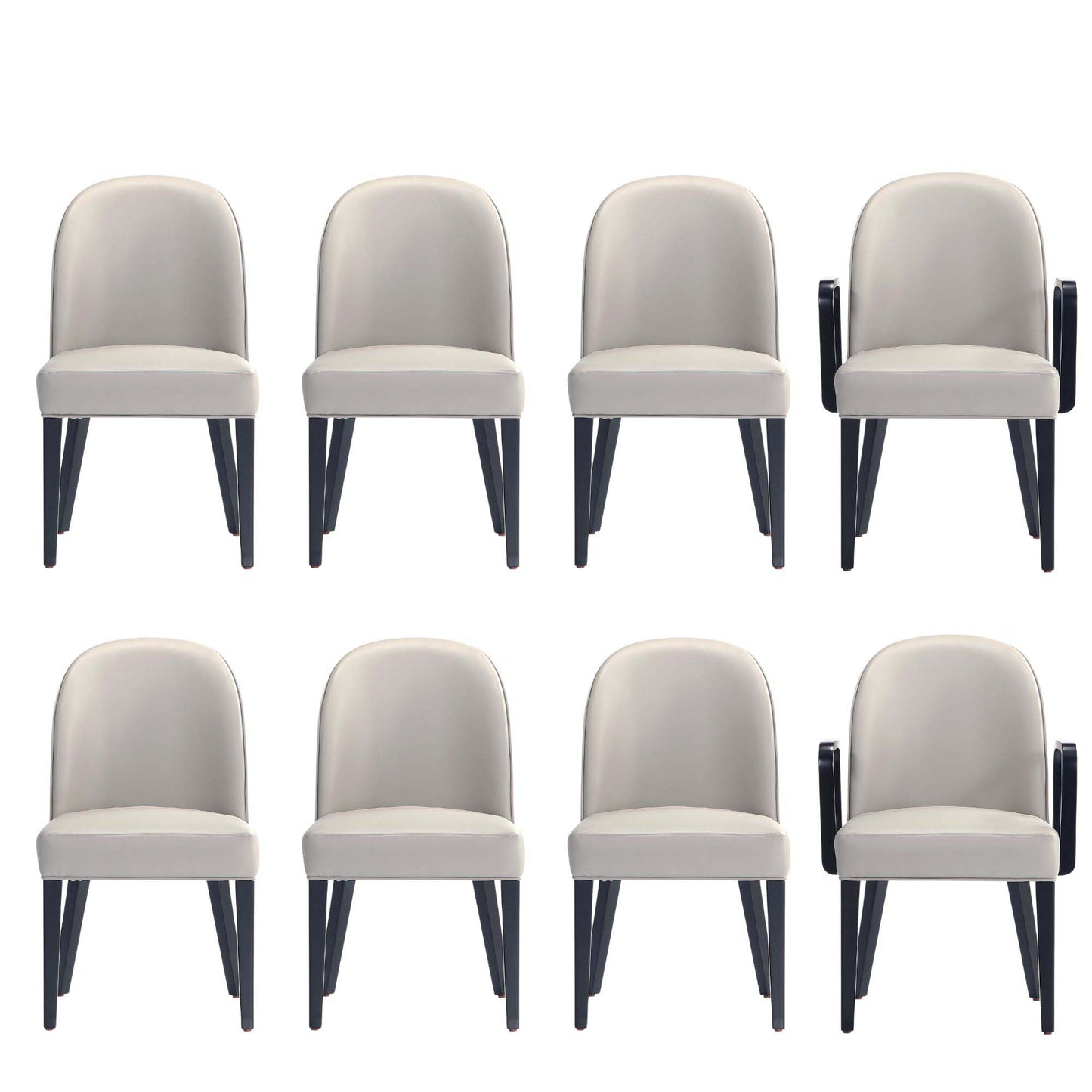 Manhattan Comfort Hillman Modern Leatherette and Velvet Upholstered Dining Side and Arm Chairs in Light Grey - Set of 8 6-DC087-LG