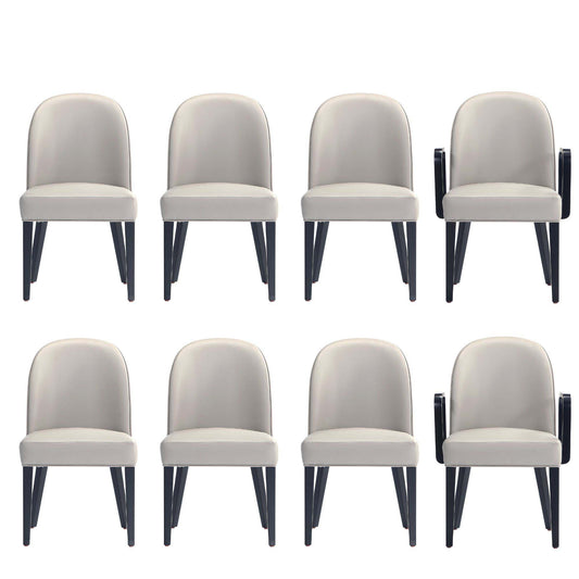 Manhattan Comfort Hillman Modern Leatherette and Velvet Upholstered Dining Side and Arm Chairs in Light Grey - Set of 8 6-DC087-LG