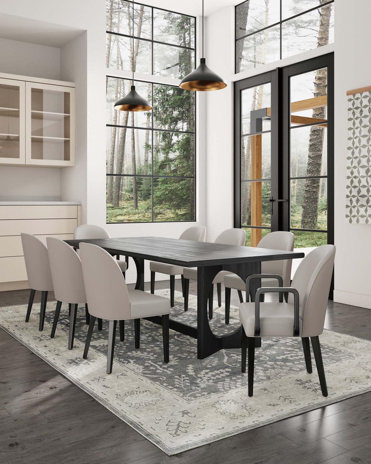 Manhattan Comfort Hillman Modern Leatherette and Velvet Upholstered Dining Side and Arm Chairs in Light Grey - Set of 8 6-DC087-LG