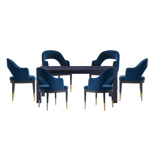 Carrington and Rockaway Modern Industry Chic 7-Piece Dining Set in Midnight Blue and Black 6-DT02DC089AR-BKBL