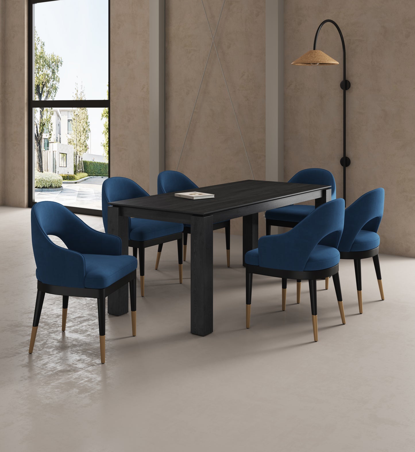 Carrington and Rockaway Modern Industry Chic 7-Piece Dining Set in Midnight Blue and Black 6-DT02DC089AR-BKBL