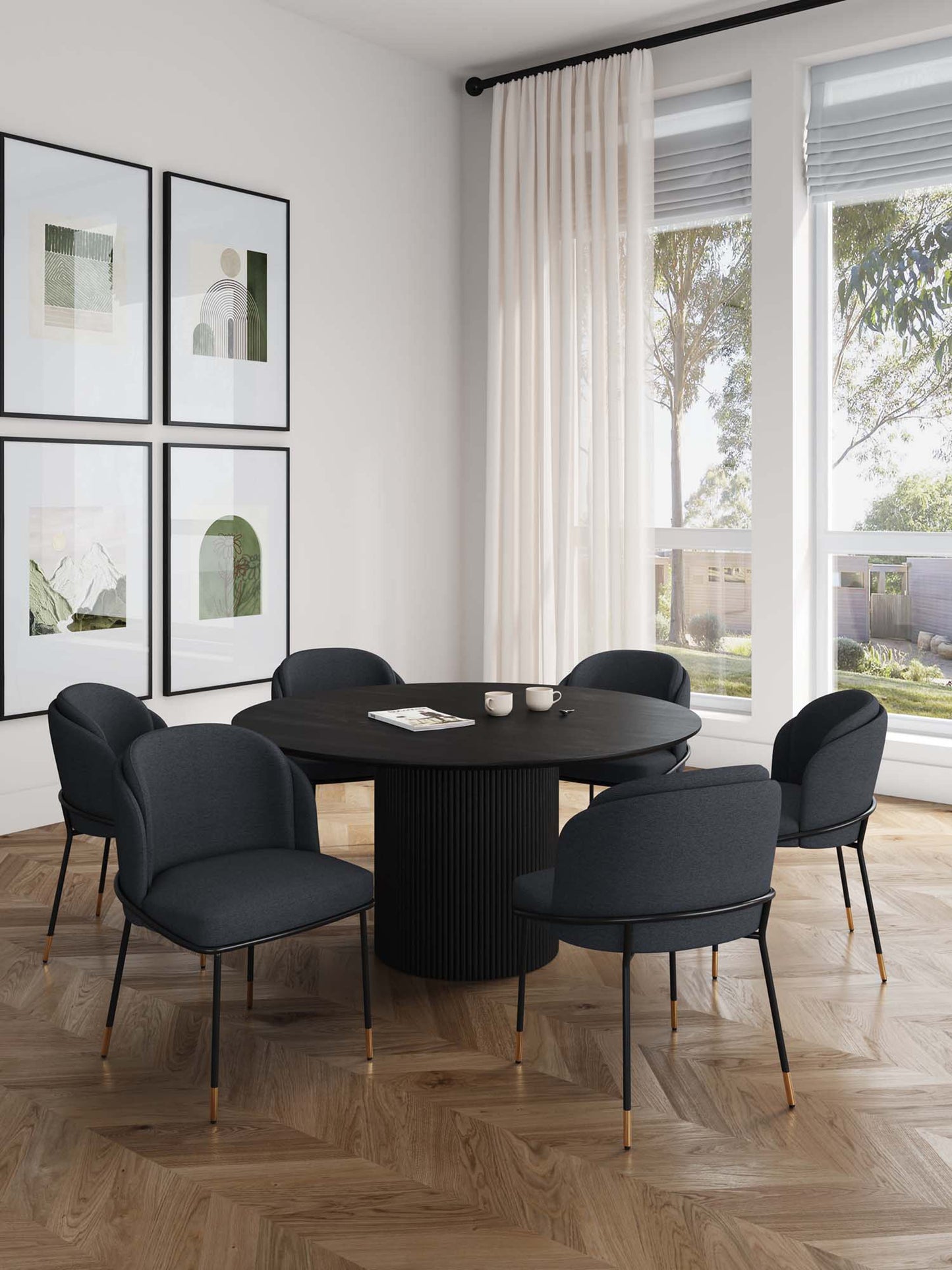 Manhattan Comfort 7-Piece Hathaway Modern Solid Wood Round Dining Set with Upholstered Chairs