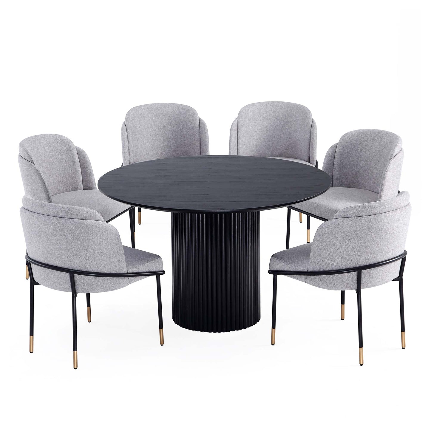Manhattan Comfort 7-Piece Hathaway Modern Solid Wood Round Dining Set with Upholstered Chairs
