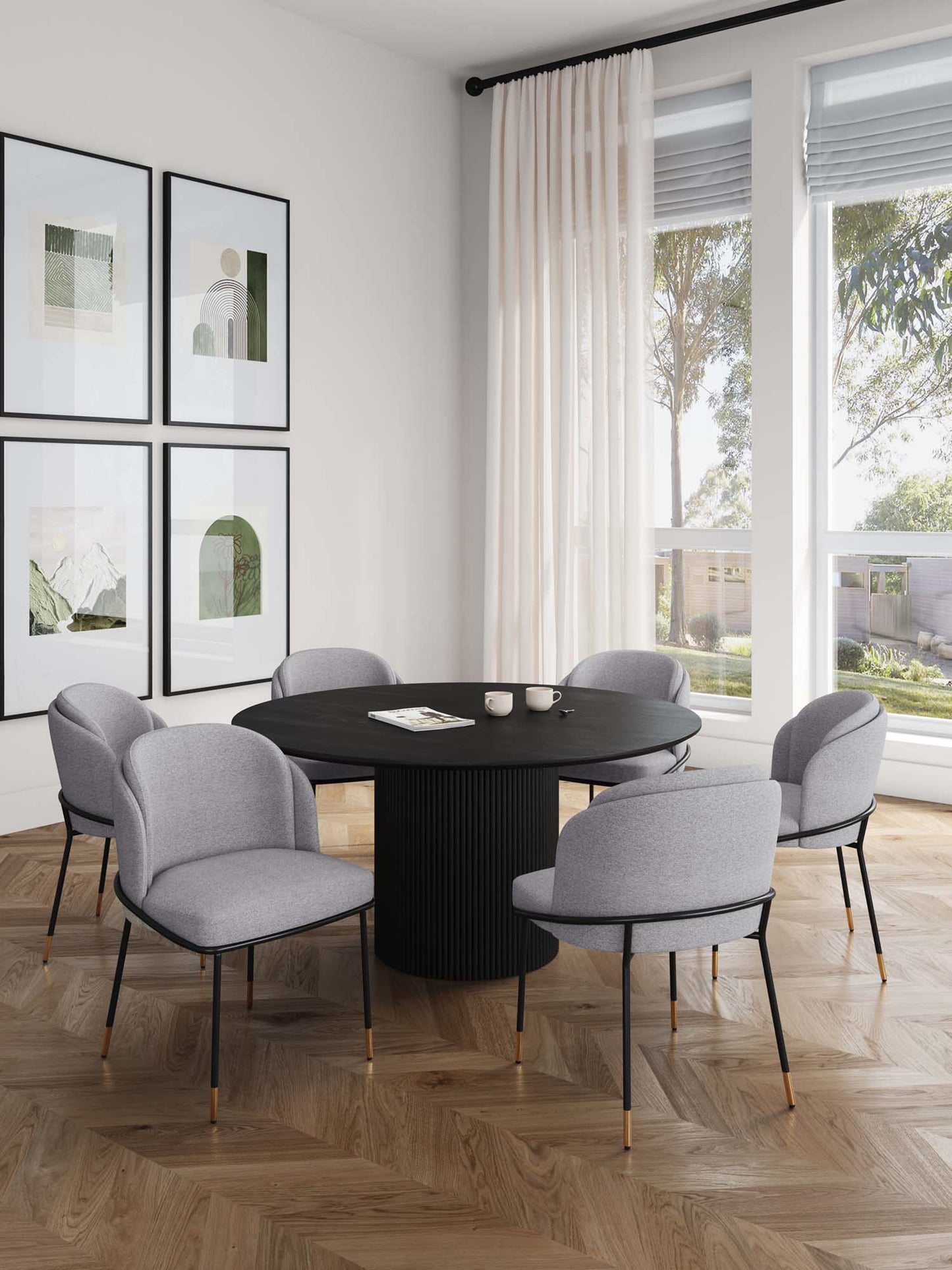 Manhattan Comfort 7-Piece Hathaway Modern Solid Wood Round Dining Set with Upholstered Chairs