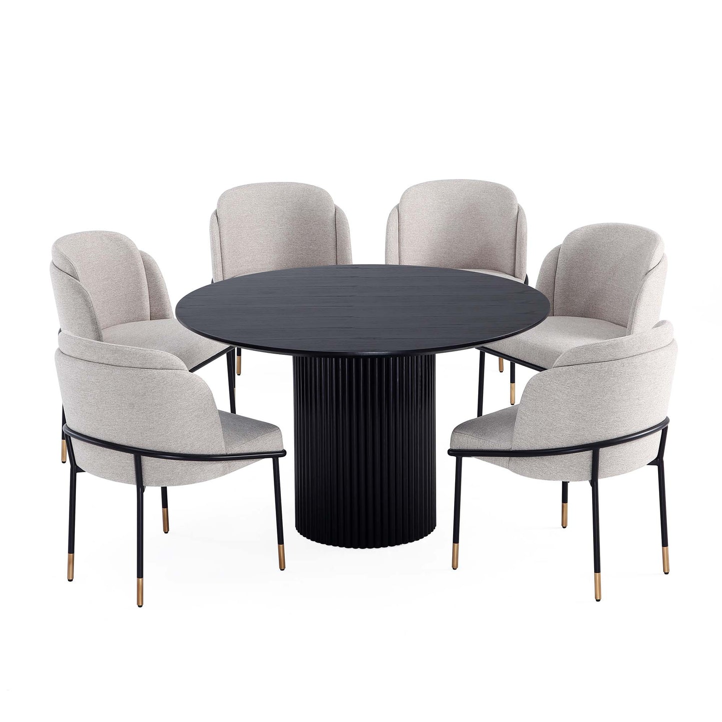 Manhattan Comfort 7-Piece Hathaway Modern Solid Wood Round Dining Set with Upholstered Chairs