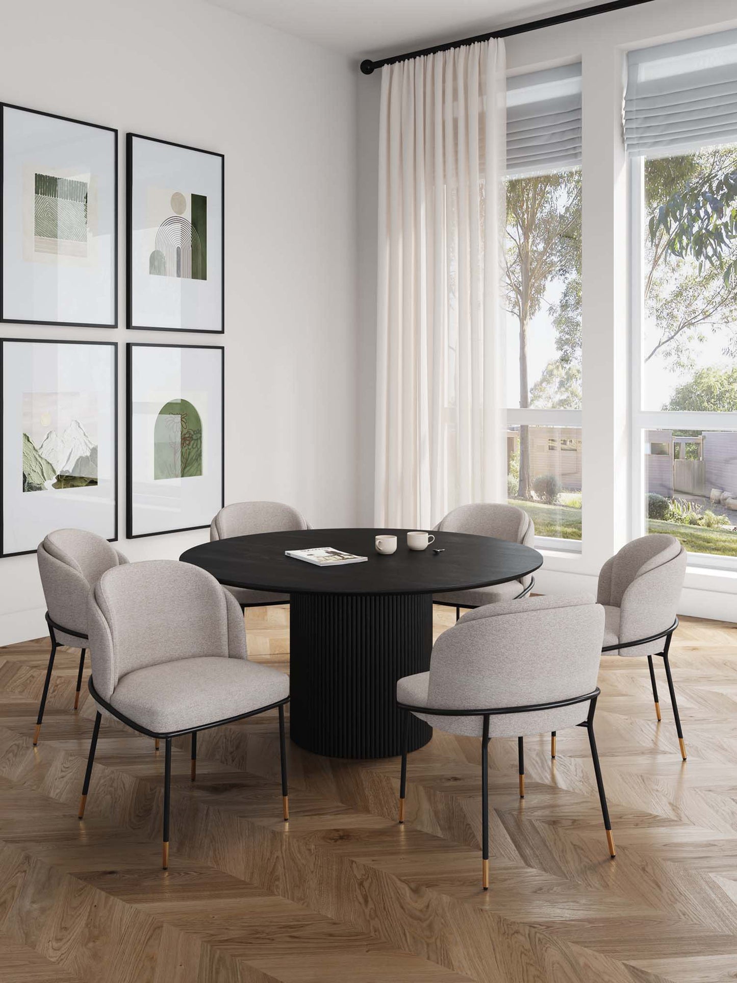 Manhattan Comfort 7-Piece Hathaway Modern Solid Wood Round Dining Set with Upholstered Chairs
