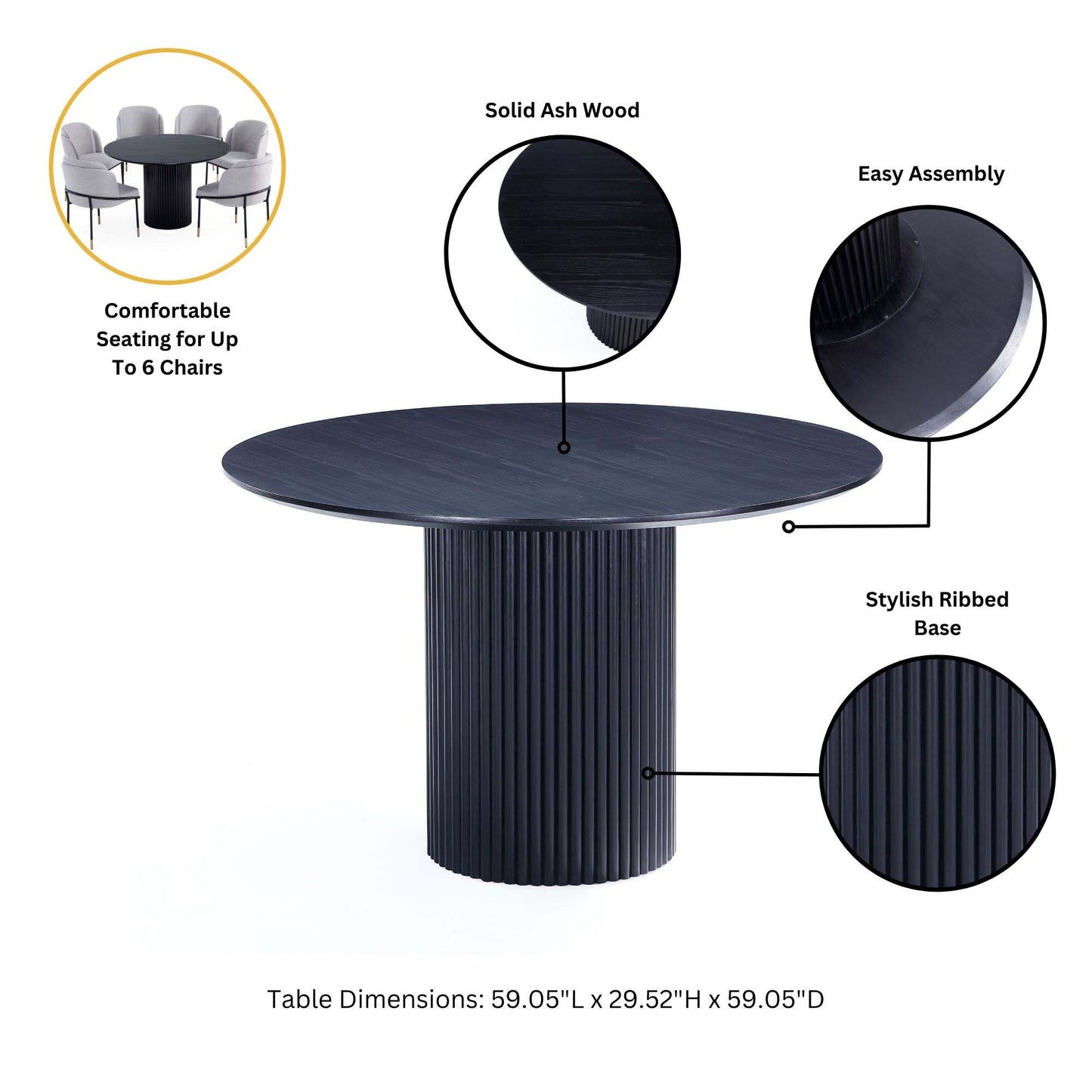 Flor and Hathaway Modern Industry Chic 7-Piece Dining Set in Wheat and Black 6-DT05DC052-WT