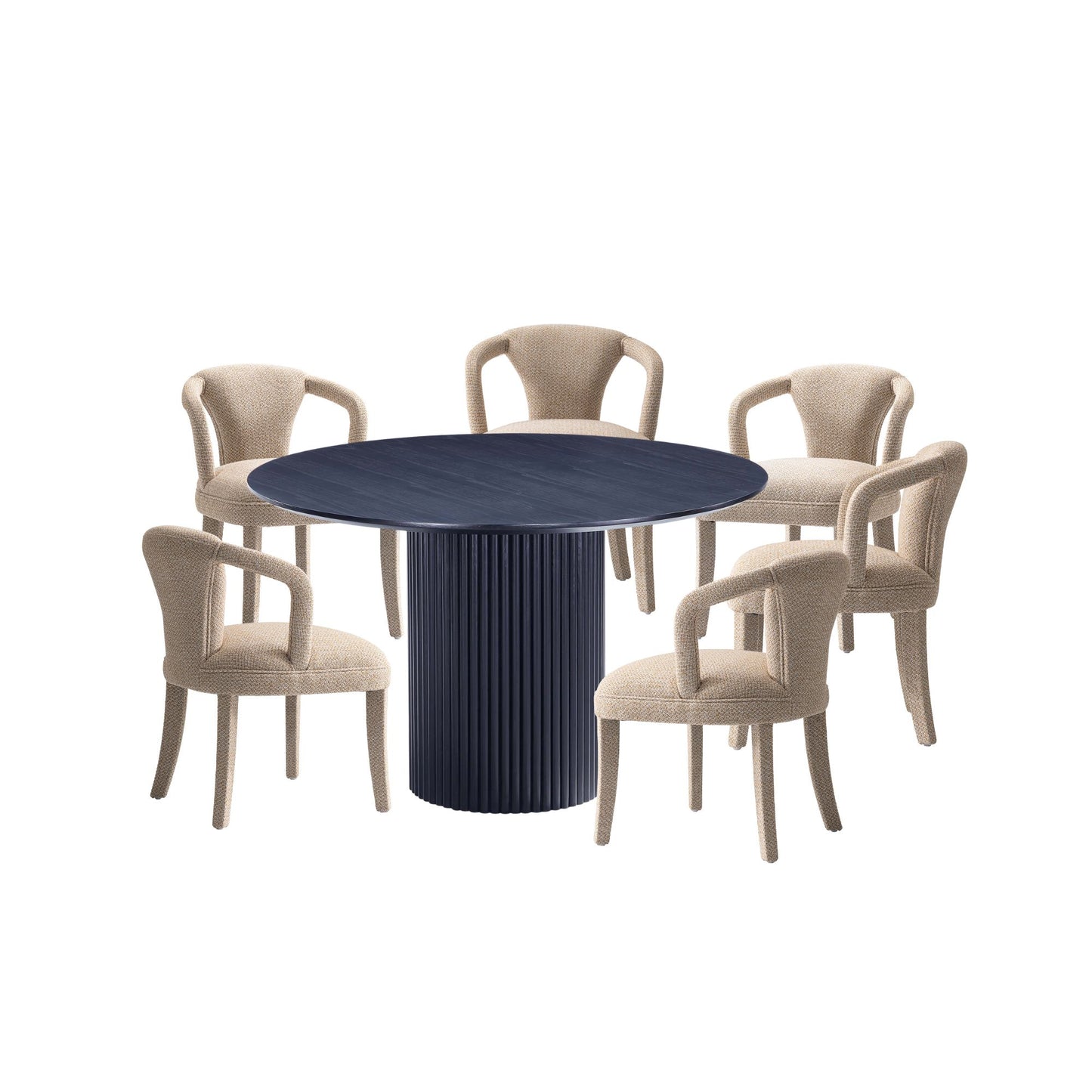 Manhattan Comfort 7-Piece Hathaway Modern 59.05 Solid Wood Round Dining Set with Upholstered Chairs