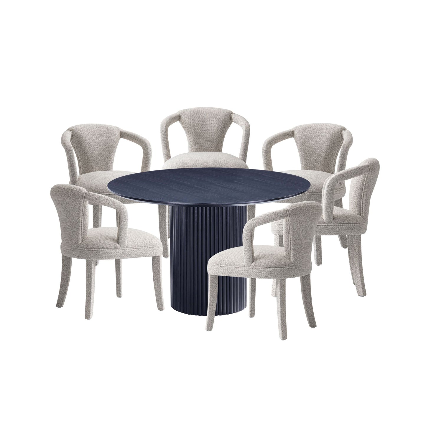 Manhattan Comfort 7-Piece Hathaway Modern 59.05 Solid Wood Round Dining Set with Upholstered Chairs