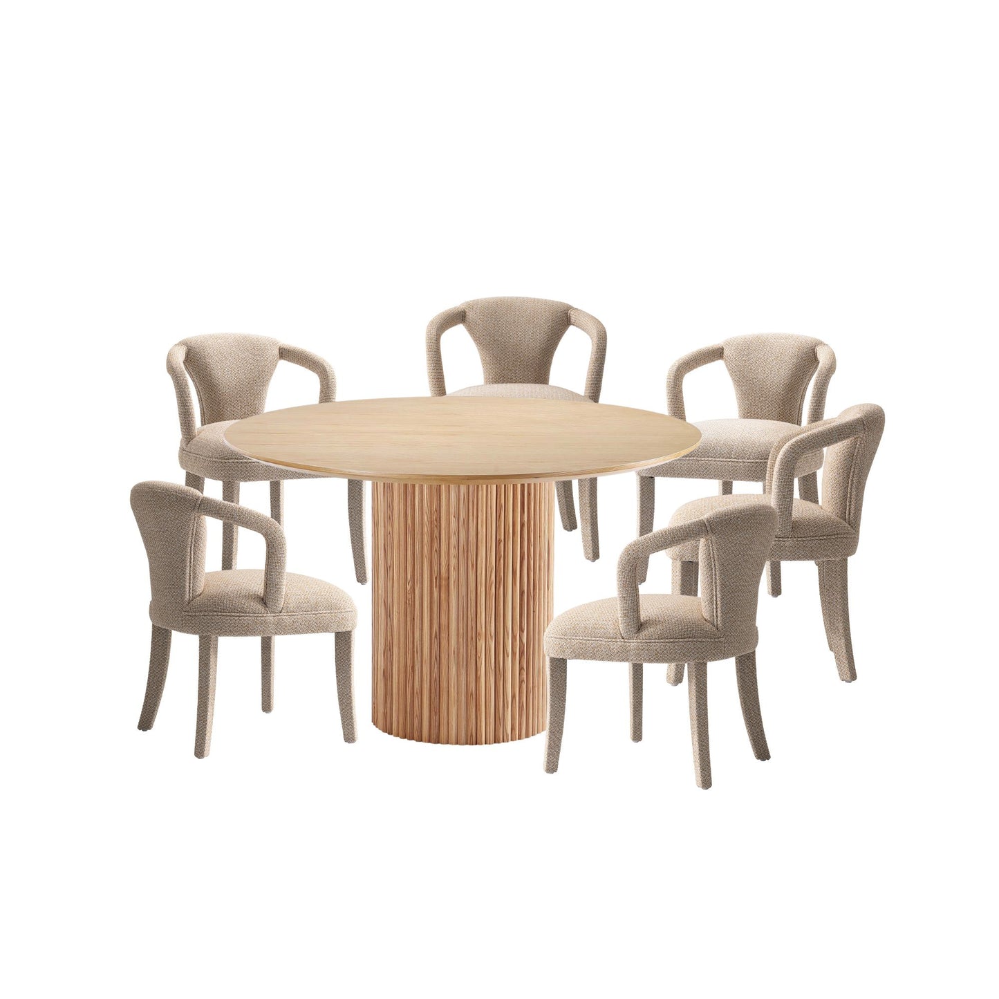 Manhattan Comfort 7-Piece Hathaway Modern 59.05 Solid Wood Round Dining Set with Upholstered Chairs