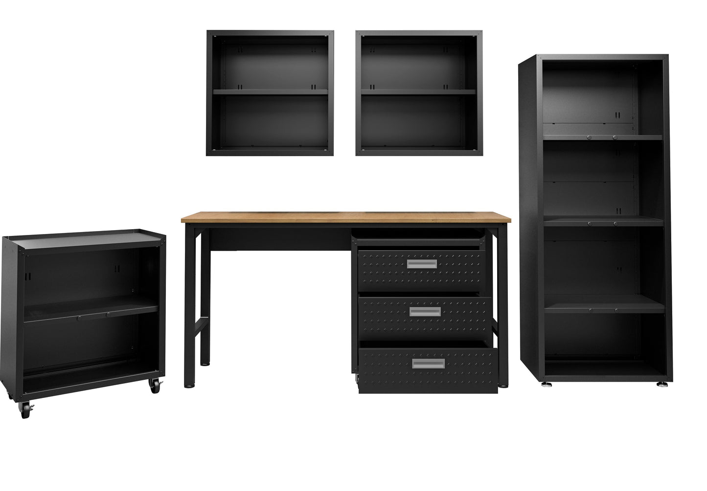 Manhattan Comfort 6-Piece Fortress Textured Garage Set with Cabinets, Wall Units and Table in Charcoal Grey 6-GGGG-CH