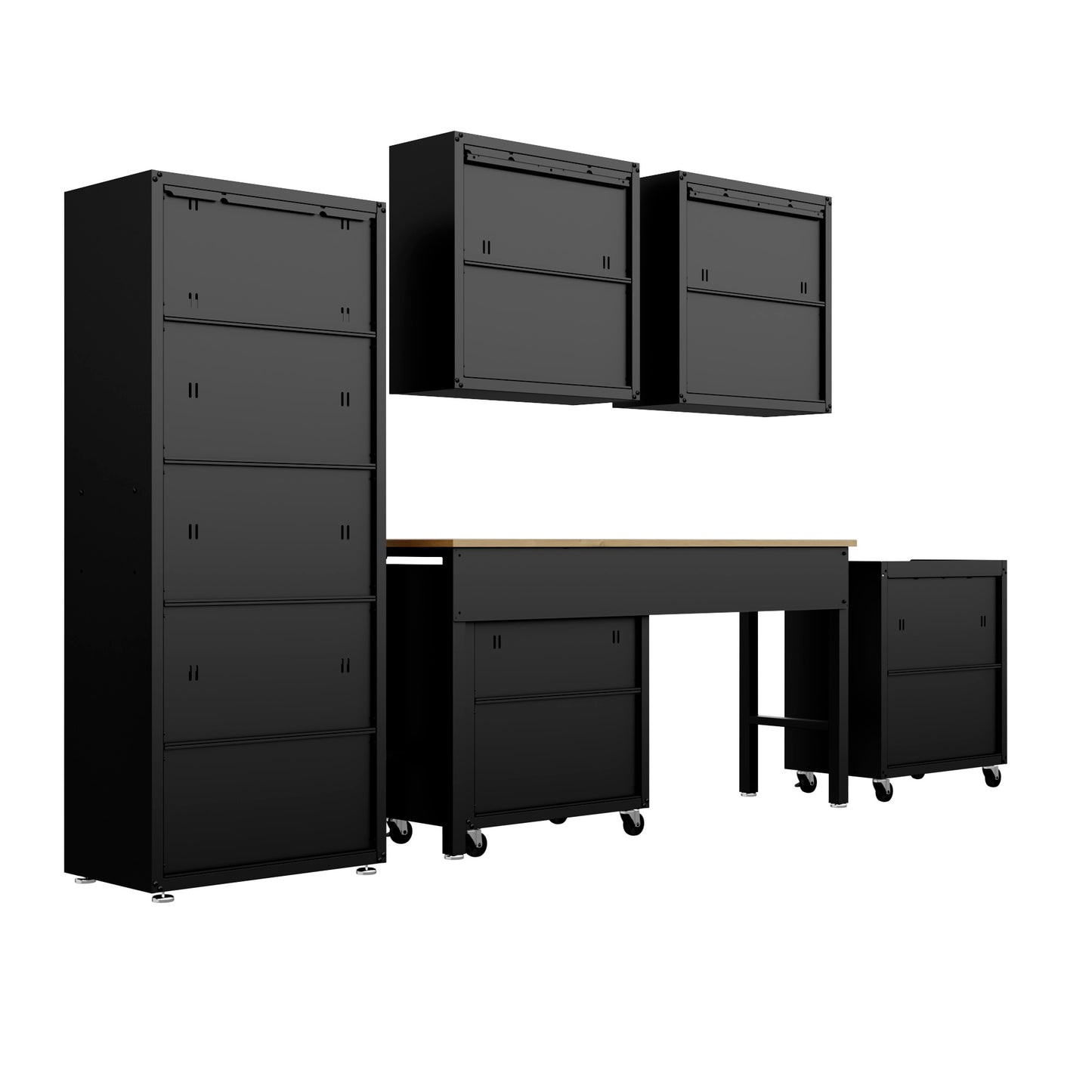 Manhattan Comfort 6-Piece Fortress Textured Garage Set with Cabinets, Wall Units and Table in Charcoal Grey 6-GGGG-CH