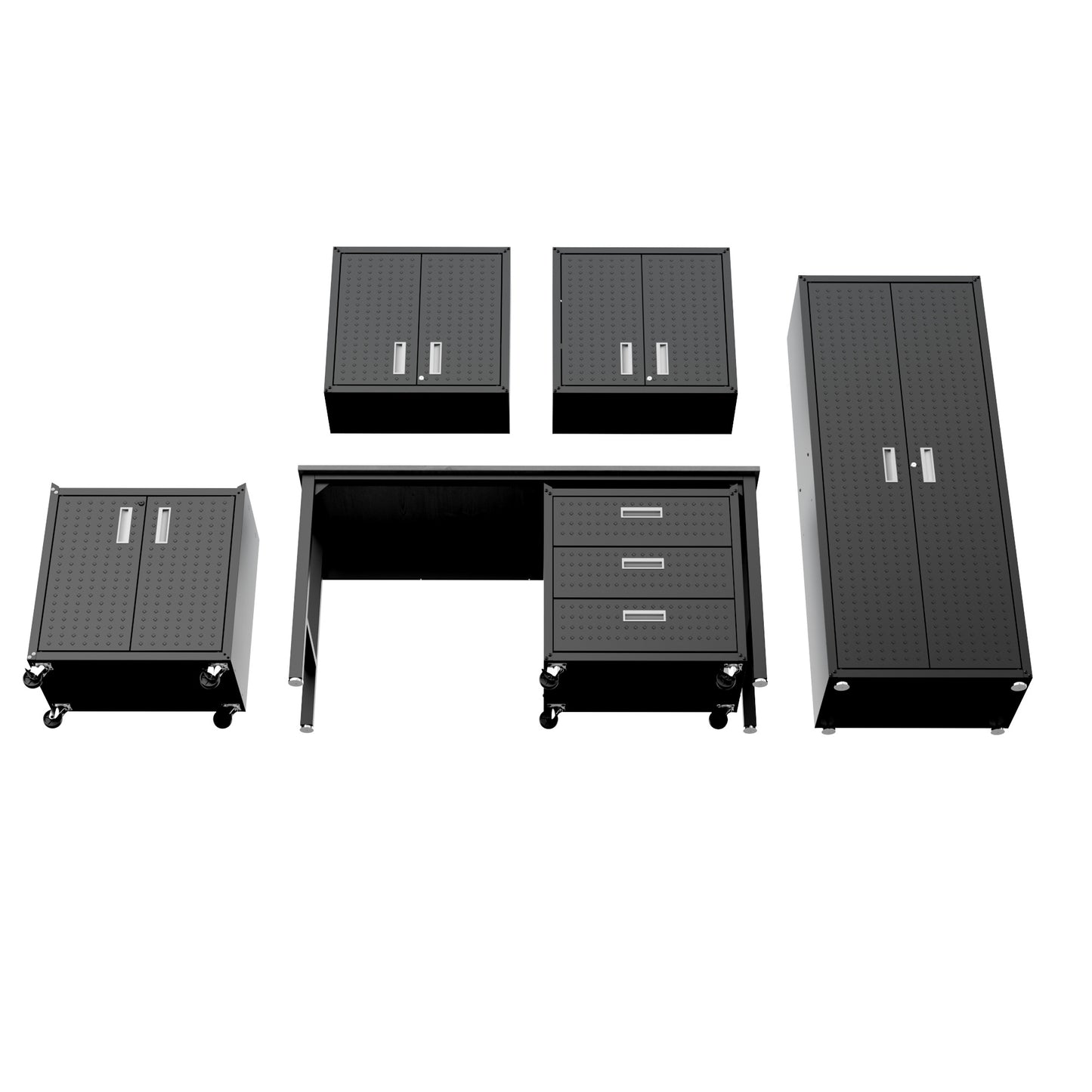 Manhattan Comfort 6-Piece Fortress Textured Garage Set with Cabinets, Wall Units and Table in Charcoal Grey 6-GGGG-CH