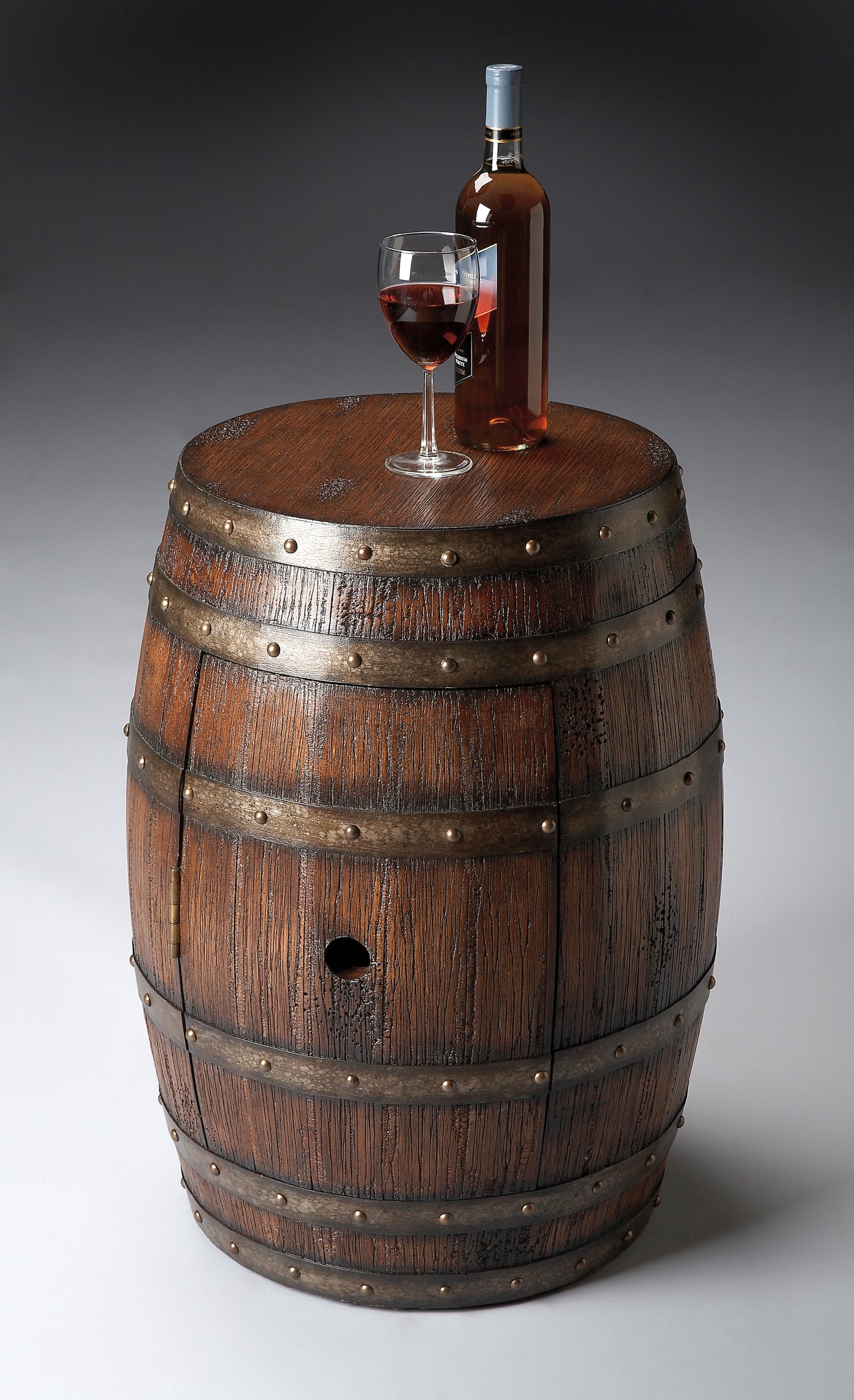 Butler Specialty Company Lovell 18 in. W Round Wood Rustic Barrel Side Table with Storage, Dark Brown