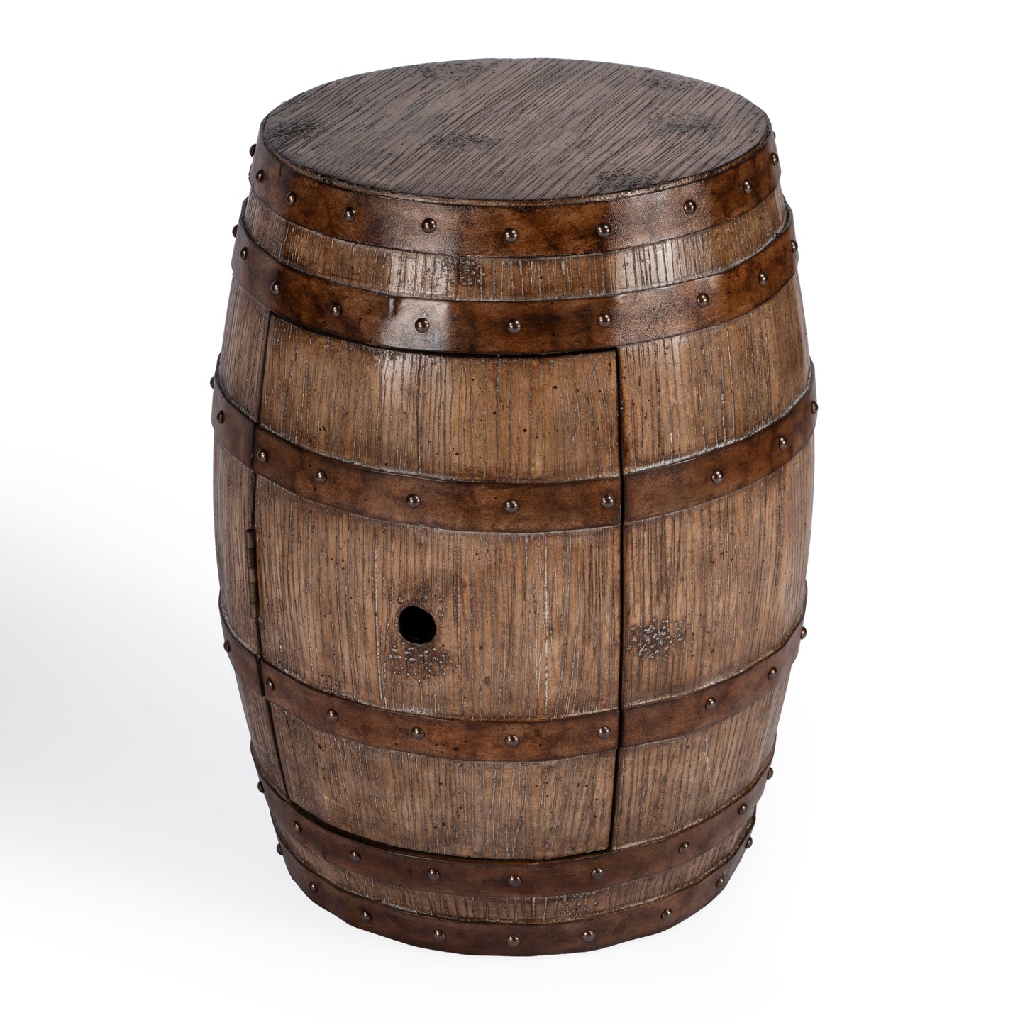 Butler Specialty Company Lovell 18 in. W Round Wood Rustic Barrel Side Table with Storage, Medium Brown
