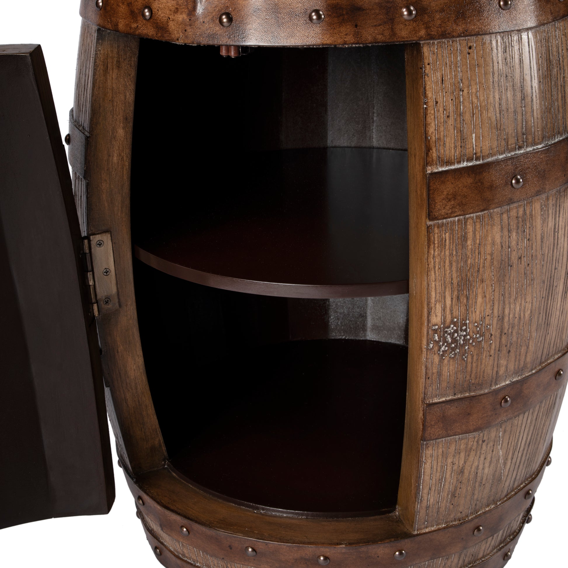 Butler Specialty Company Lovell 18 in. W Round Wood Rustic Barrel Side Table with Storage, Medium Brown