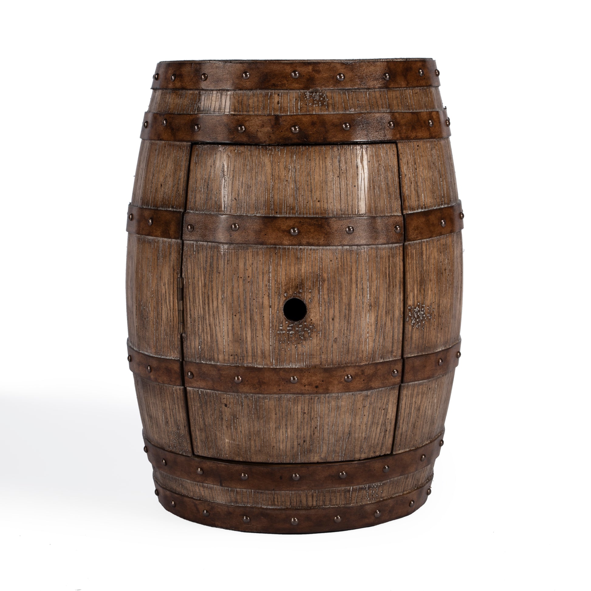 Butler Specialty Company Lovell 18 in. W Round Wood Rustic Barrel Side Table with Storage, Medium Brown