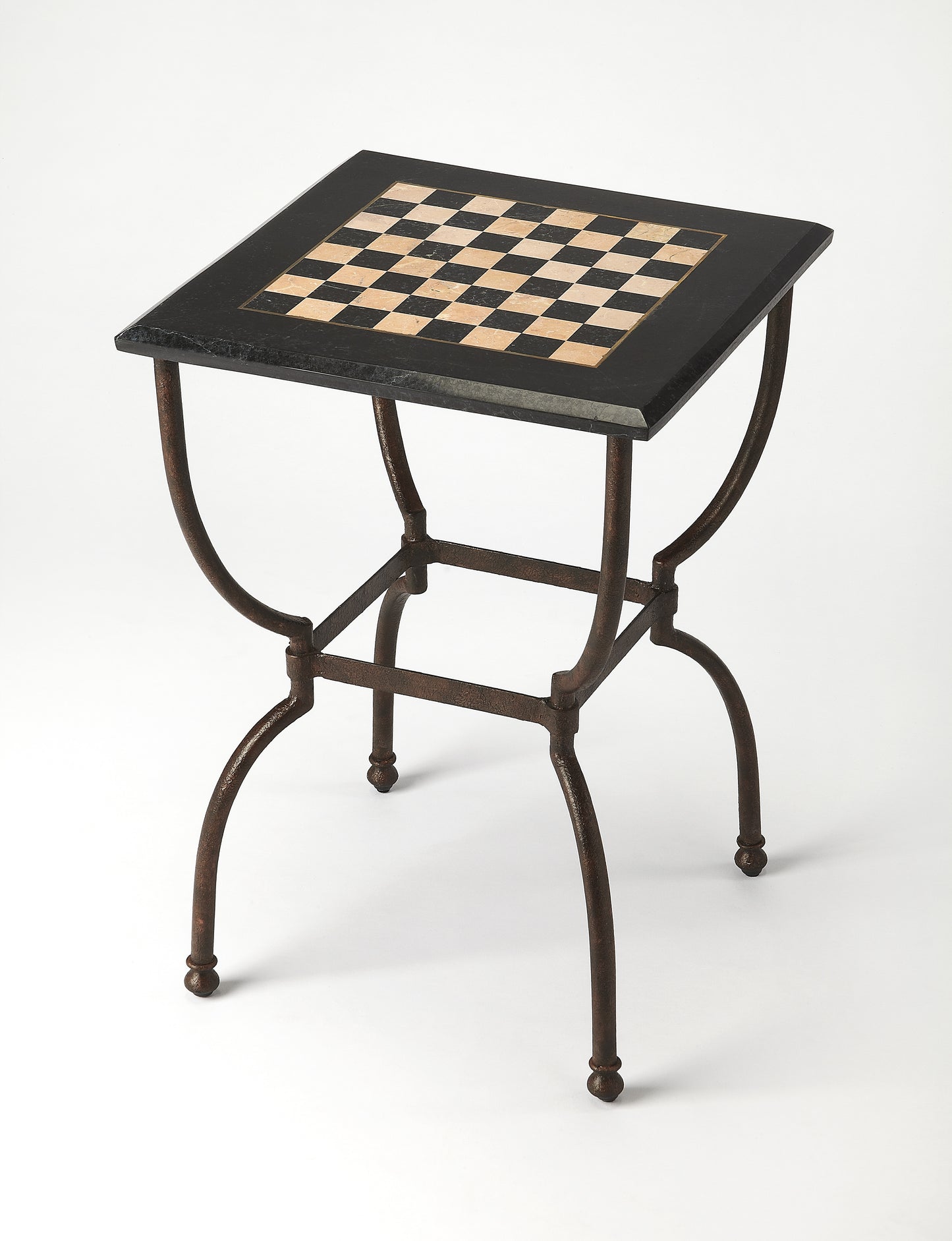 Butler Specialty Company Frankie 18 in. W Square Fossil Stone and Metal Small Game Table, Multi-Color