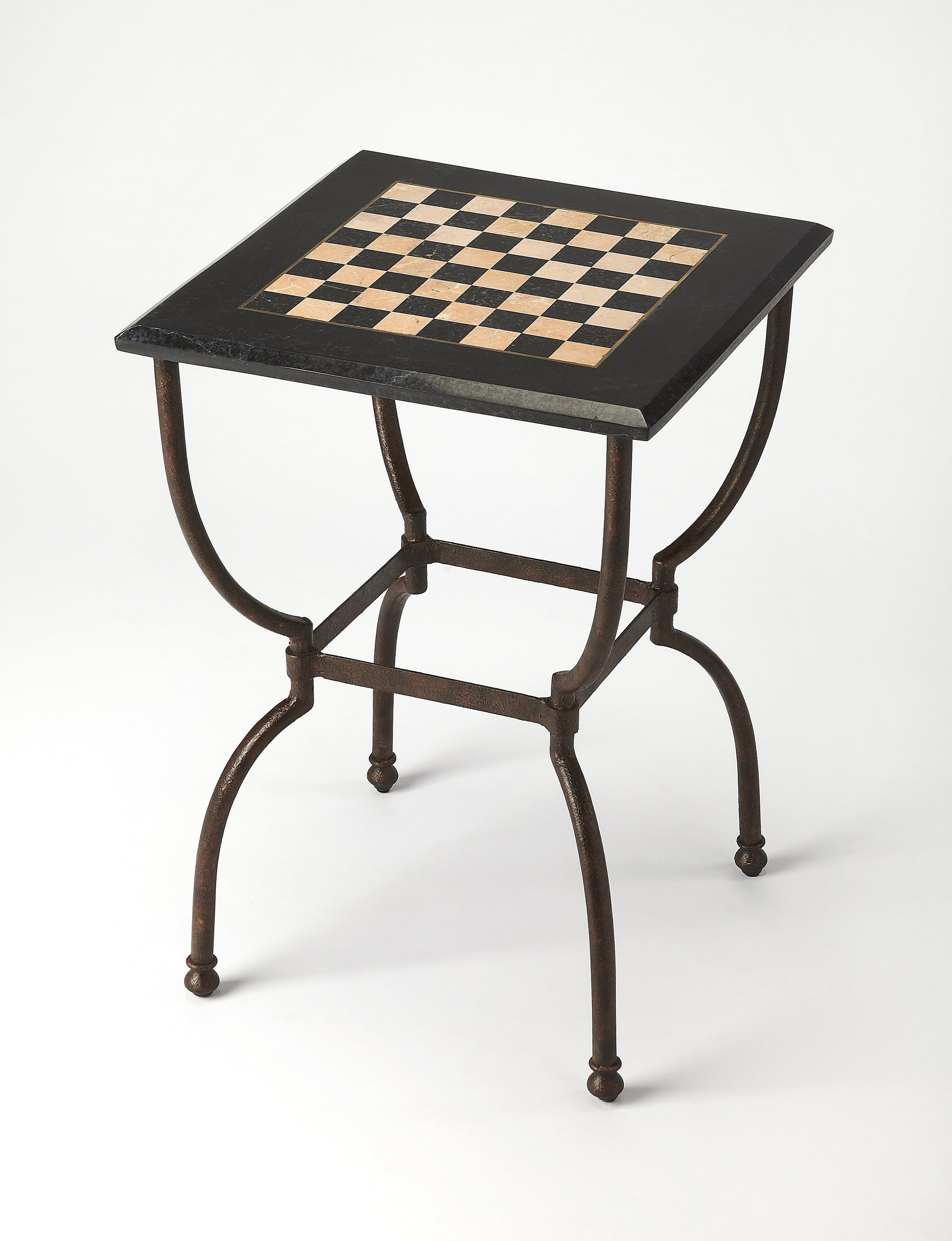 Butler Specialty Company Frankie 18 in. W Square Fossil Stone and Metal Small Game Table, Multi-Color